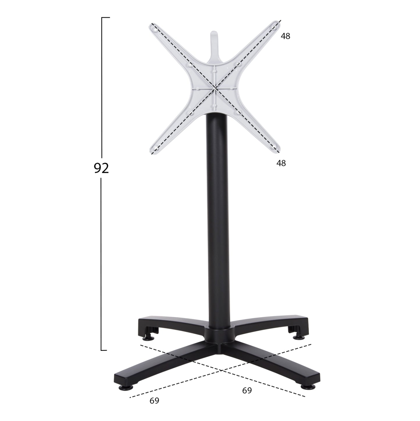 Aluminum base Folding HM459.01 black matte 69x69x73-92 with cross 48x48
