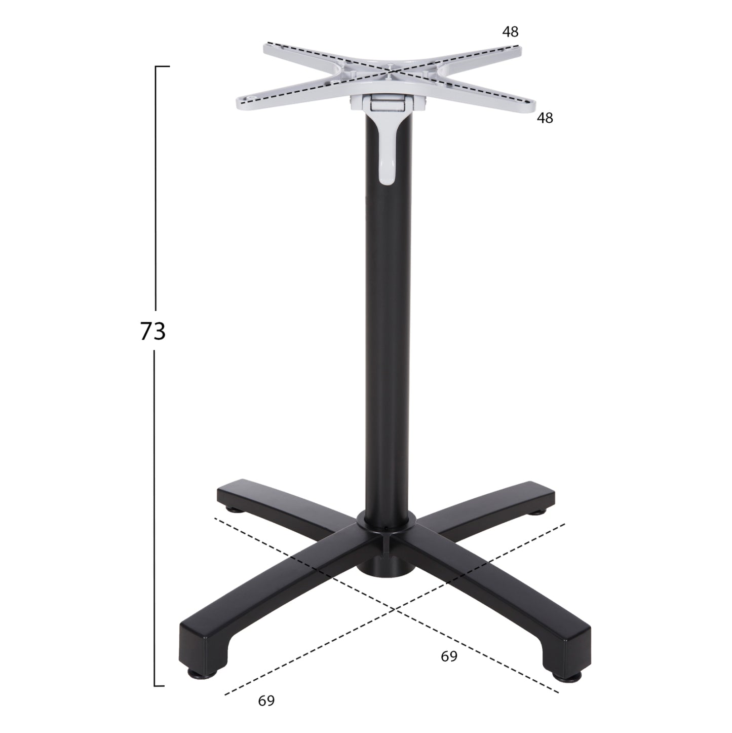 Aluminum base Folding HM459.01 black matte 69x69x73-92 with cross 48x48