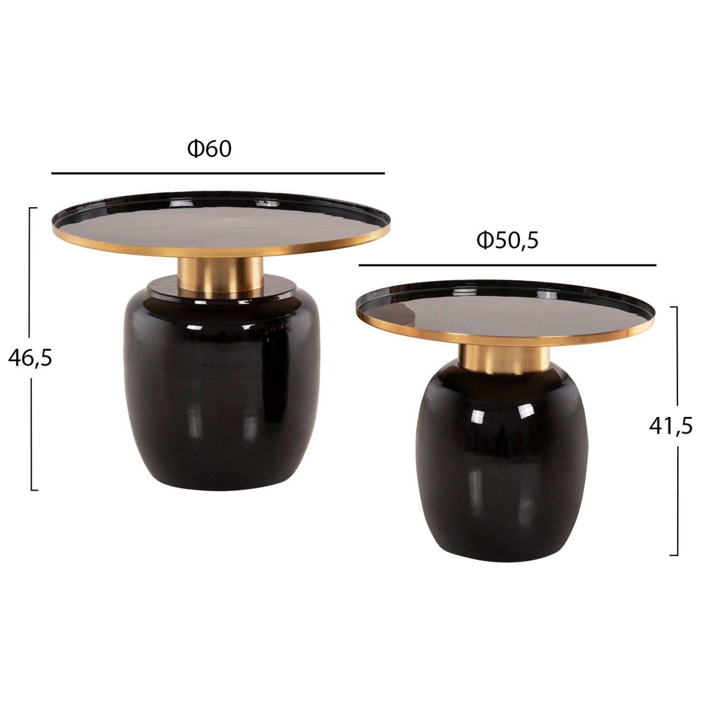 Комплект Метални Странични Маси Черно и Злато Φ60 & Φ50,5 см.