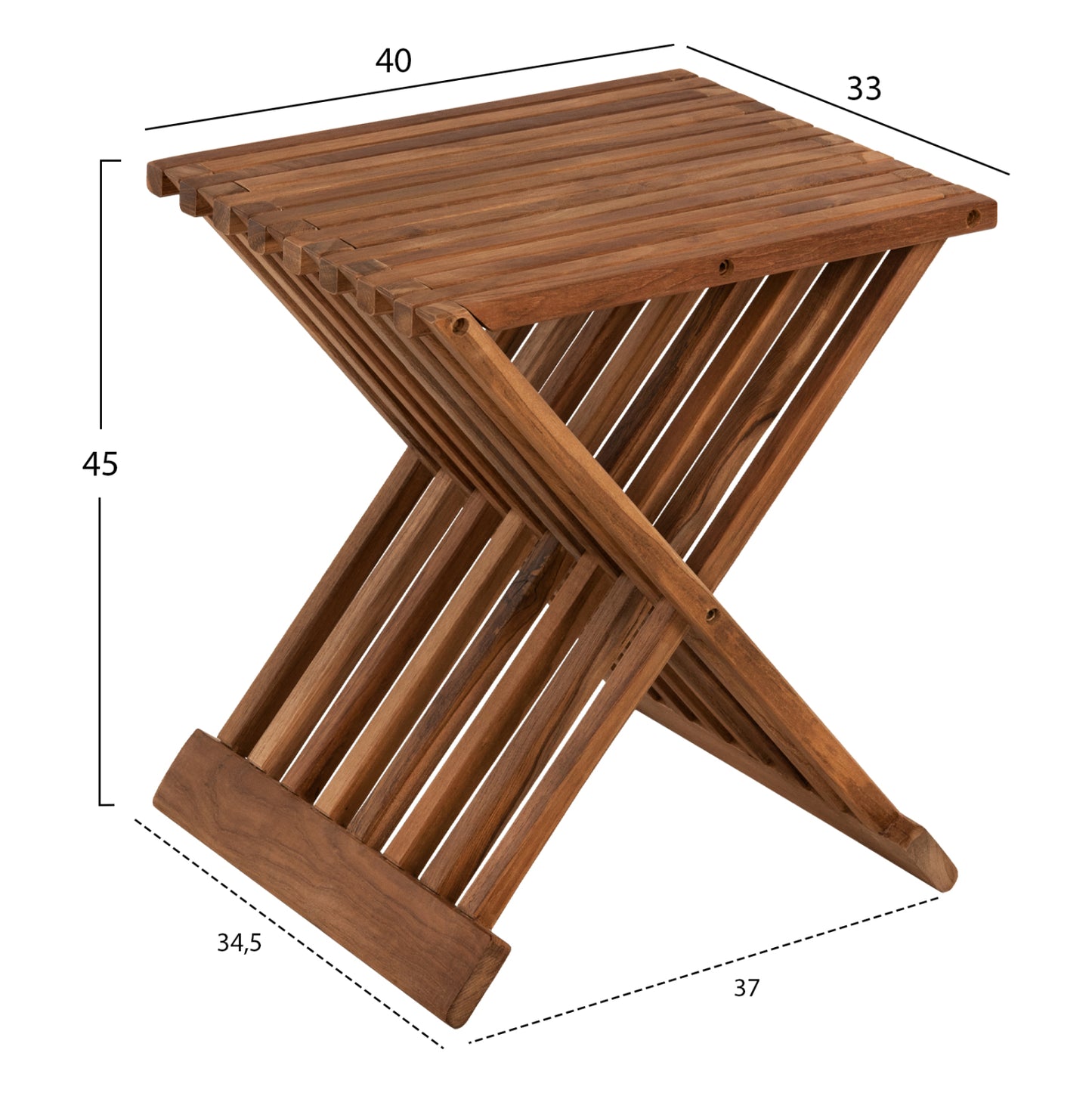 Сгъваем Страничен Маса от Тиково Дърво в Натурален Цвят 40x33x45Hcm