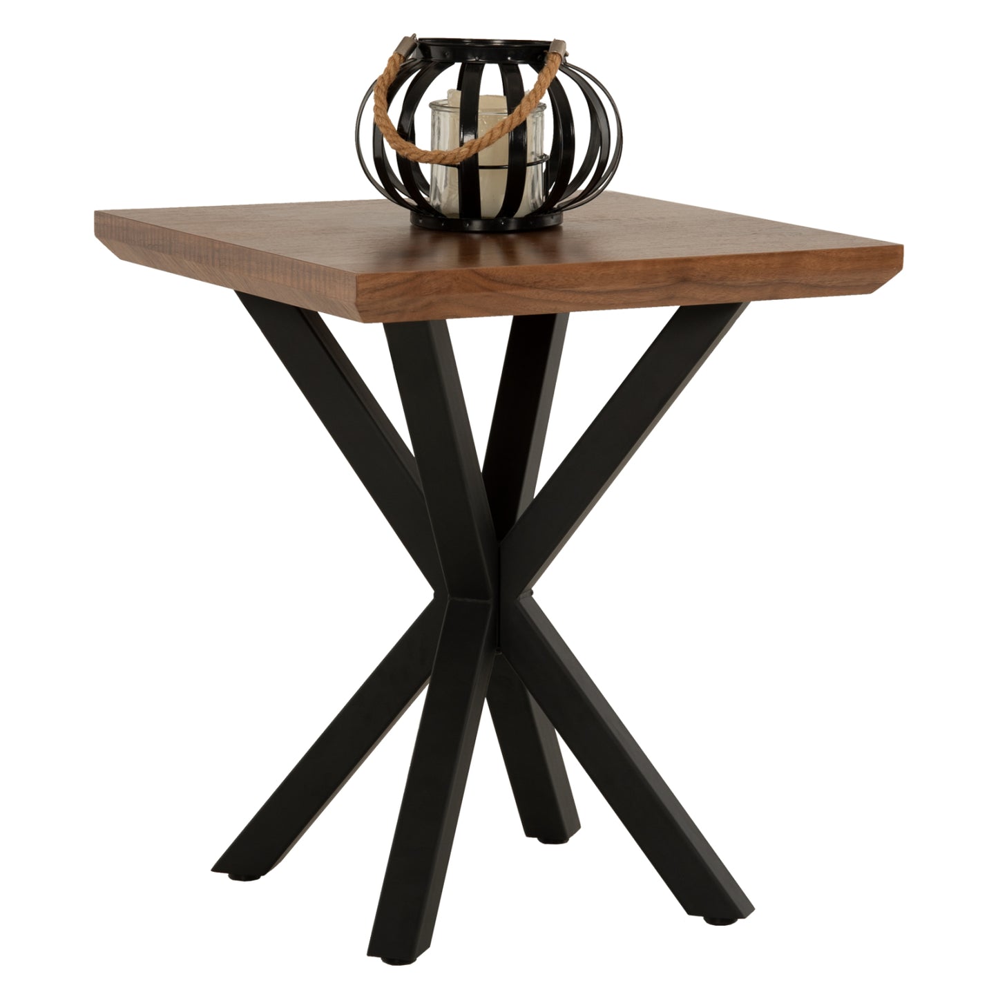 SIDE TABLE HM9471.02 MDF WITH WALNUT VENEER TOP-BLACK METAL BASE 50x50x58Hcm. image 1