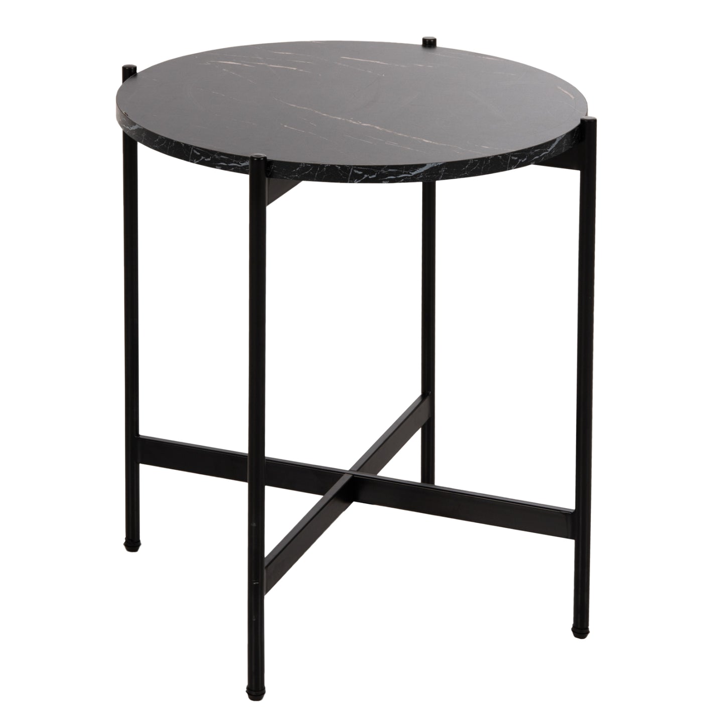 SIDE TABLE HM9589.01 MDF BLACK MARBLE-BLACK METAL BASE Φ50x55Hcm. image 1