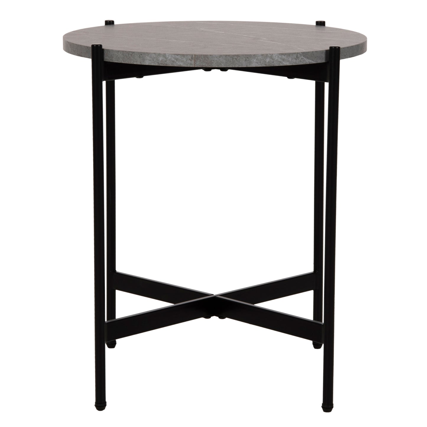 Странична маса MDF Сив Мрамор и Черна Метална Основa Φ50x55Hcm
