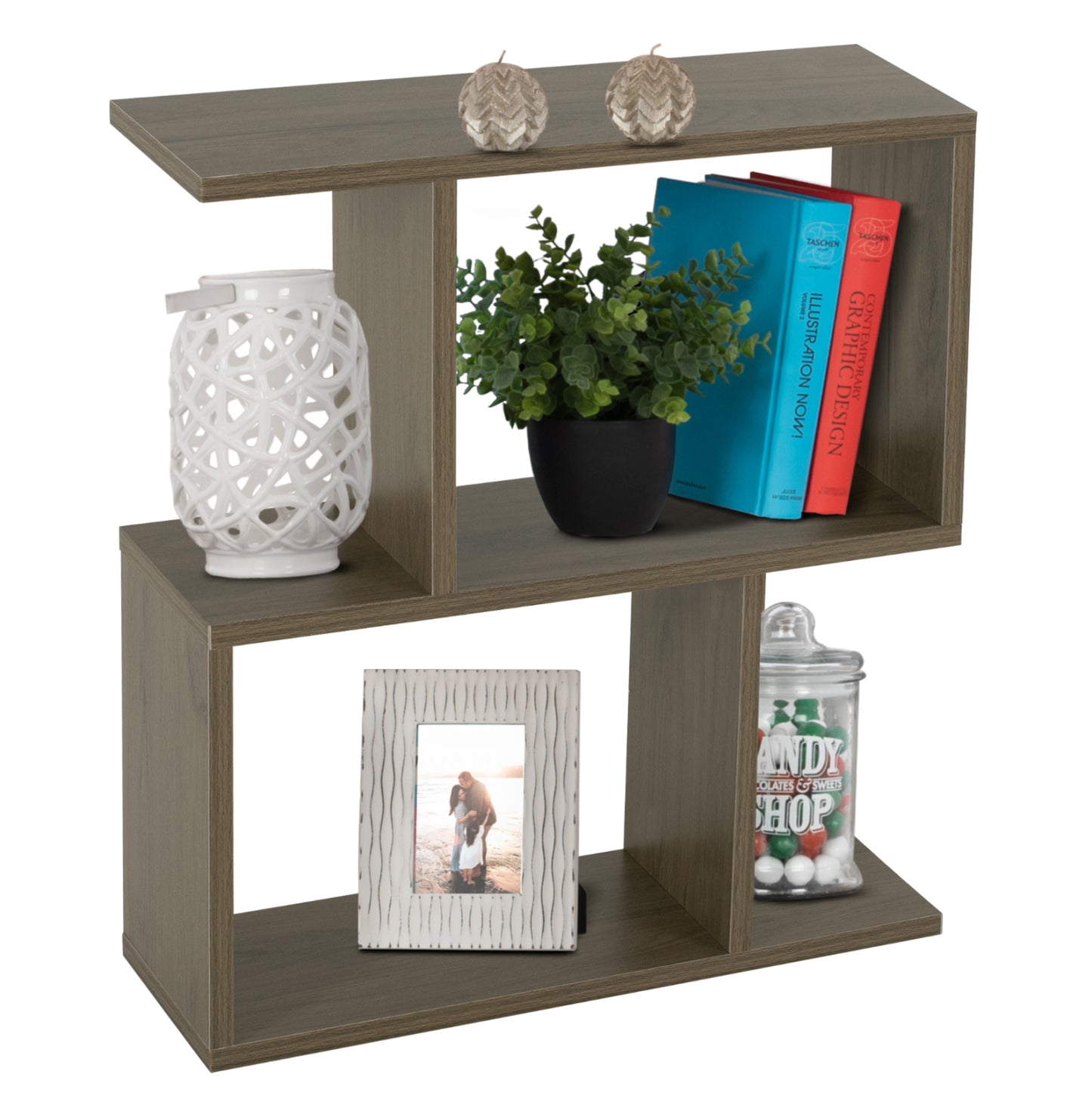 SIDE TABLE WITH STORAGE SPACES HM8881.12 MELAMINE IN OLIVE GREY COLOR 50x17x56Hcm. image 1