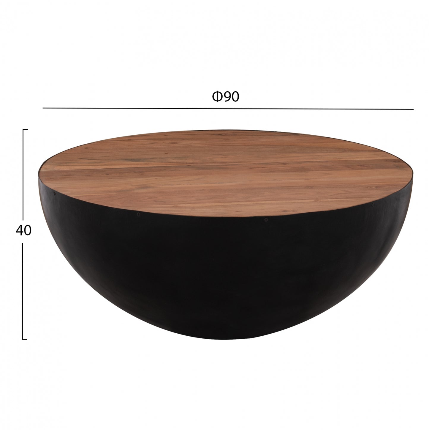 Декоративна кафе маса купа Φ90x40cm черна с акациево дърво