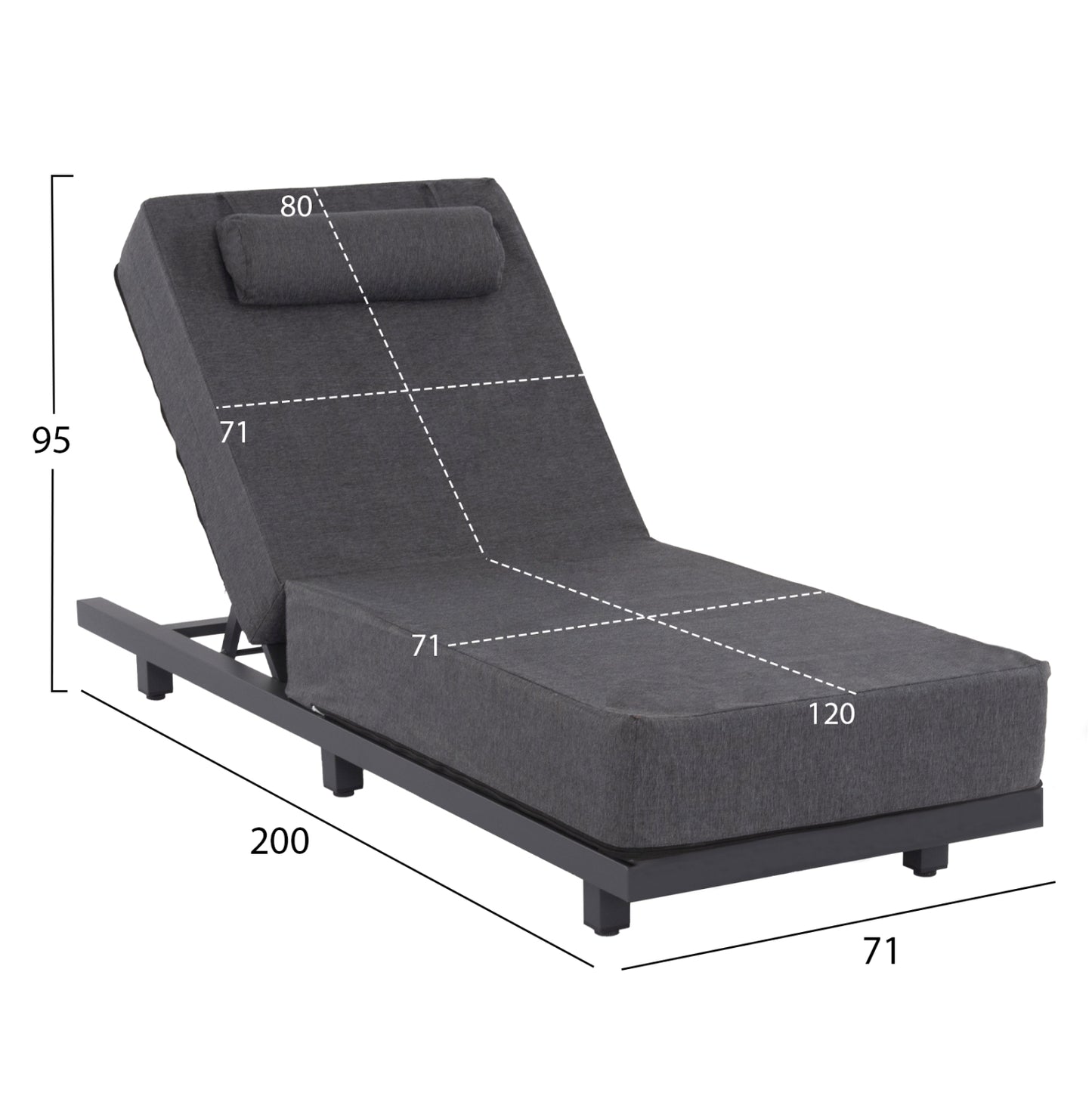 PROFESSIONAL SUNLOUNGER JESSIE HM10714.03 DARK GREY ALUMINUM & CUSHION 200x71x35.5-95Hcm.