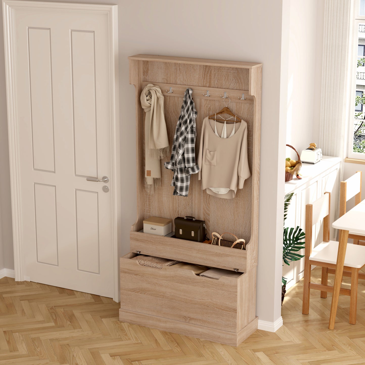 ENTRYWAY FURNITURE KAYLOR HM2475.01 WITH HOOKS&STORAGE SPACE-MDF IN SONAMA 93x34x180Hcm.