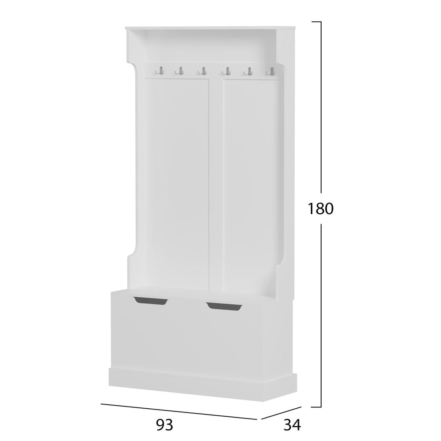 ENTRYWAY FURNITURE KAYLOR HM2475.03 WITH HOOKS&STORAGE SPACE-MDF IN WHITE 93x34x180Hcm.