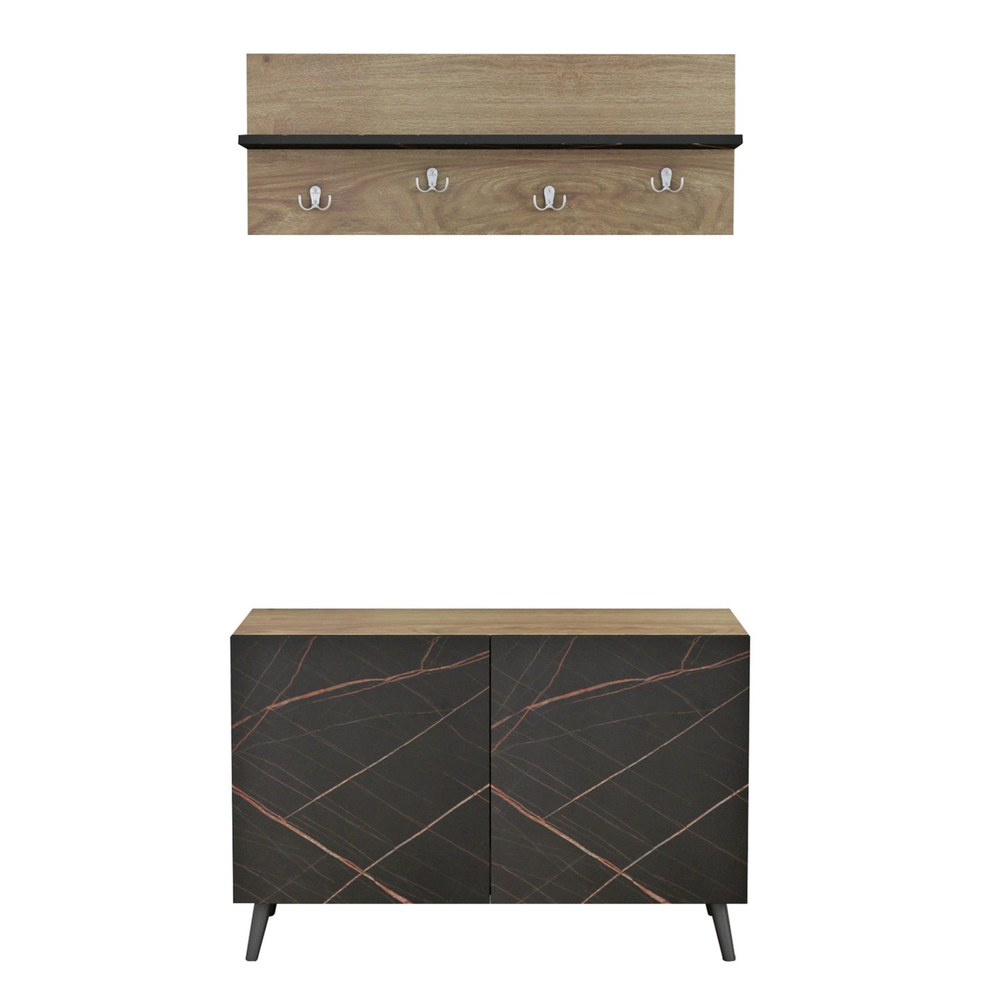 ENTRYWAY FURNITURE SET DELPHINE HM8876.12 MELAMINE IN BLACK MARBLE-NATURAL WOOD 80x31.5x52Hcm.