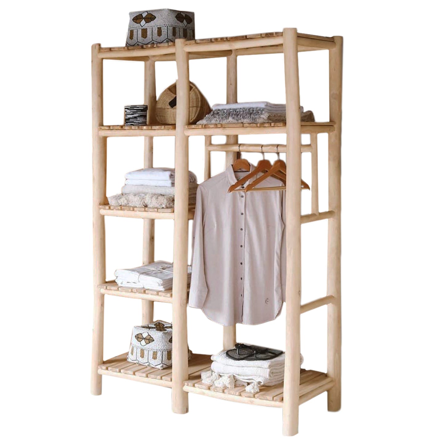 ENTRANCE RACK BALEN HM9550 TEAK WOOD IN NATURAL COLOR 120x50x180Hcm. image 1