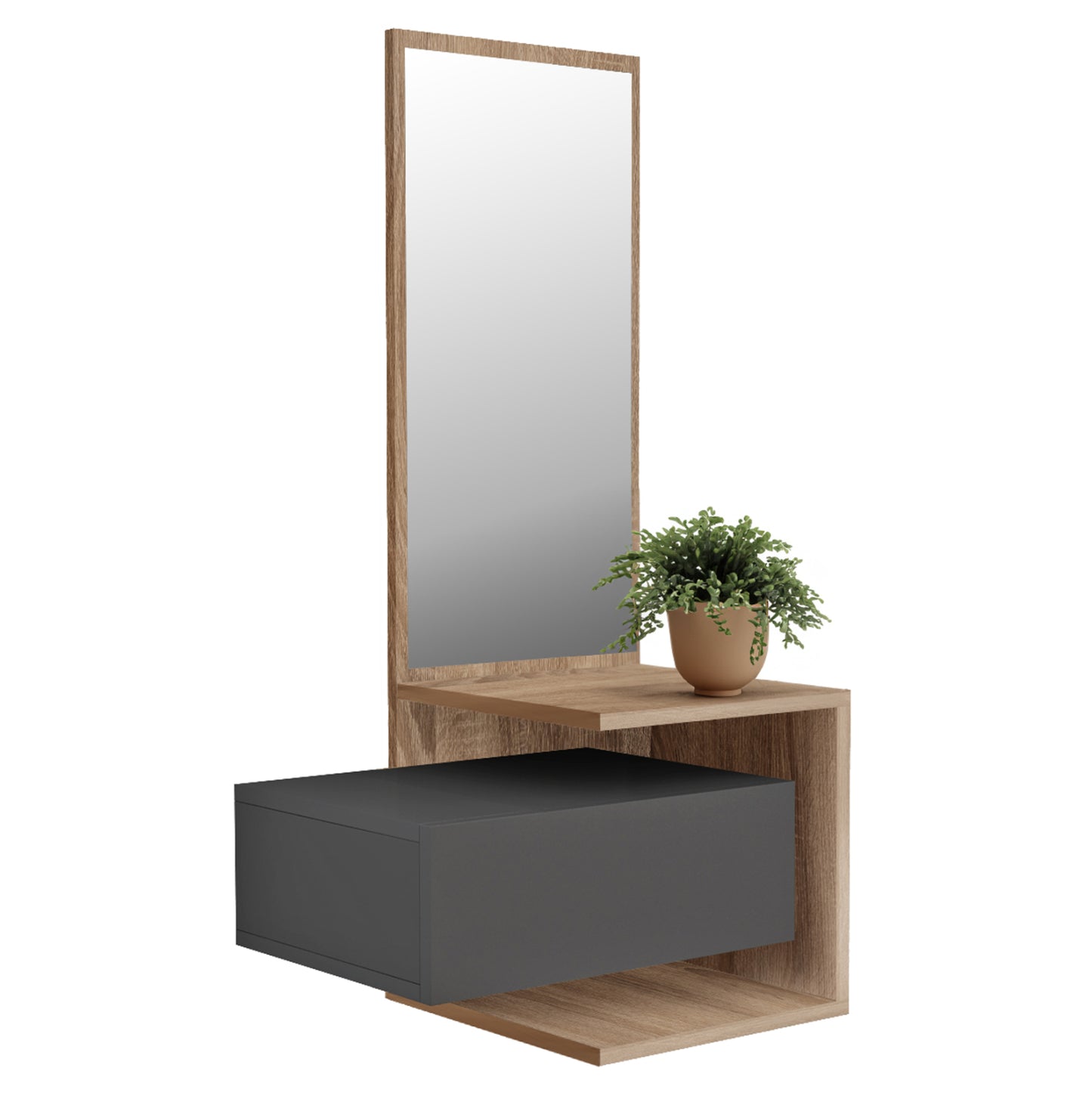 ENTRYWAY FURNITURE (WALL HANGING) WITH MIRROR MEARA HM8984.11 MELAMINE IN SONAMA-GREY 49,1x31,3x90Hcm. image 1