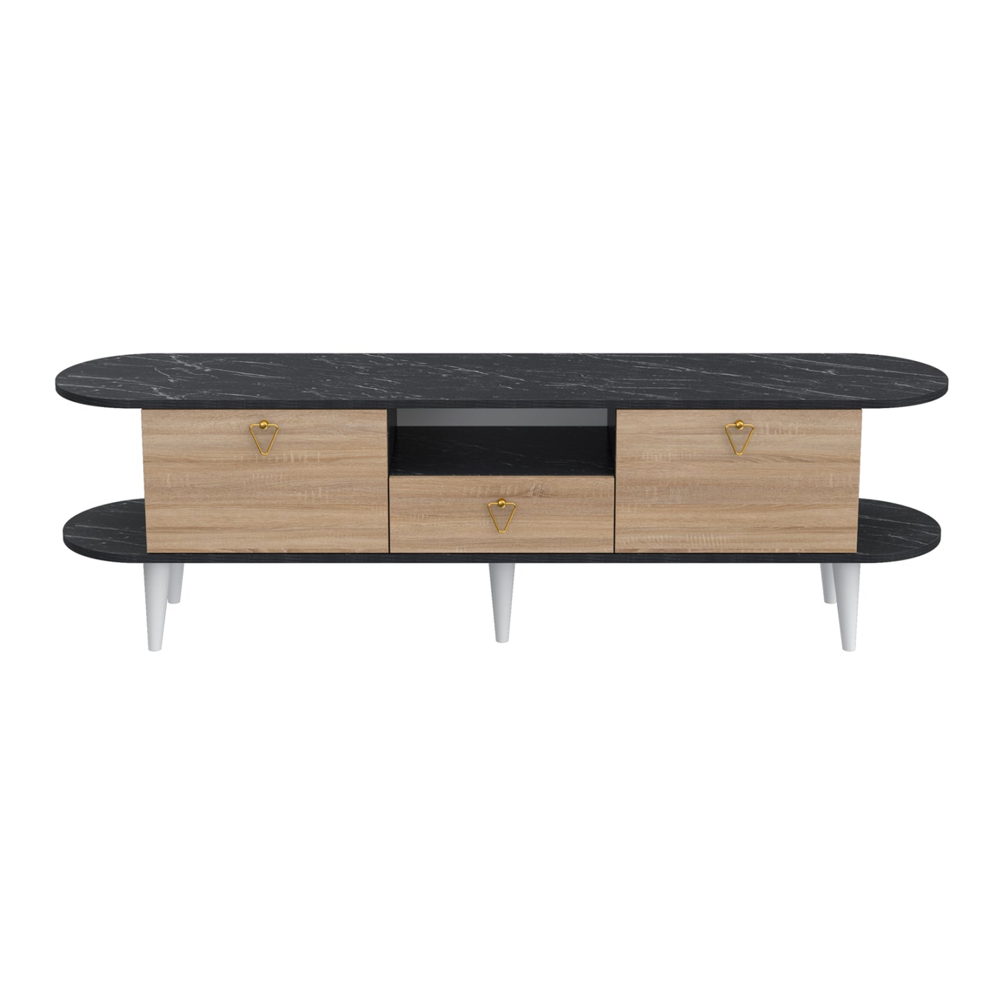 TV FURNITURE BEECON HM18185 MELAMINE IN BLACK MARBLE & SONAMA-WHITE LEGS 180x36x53Hcm.