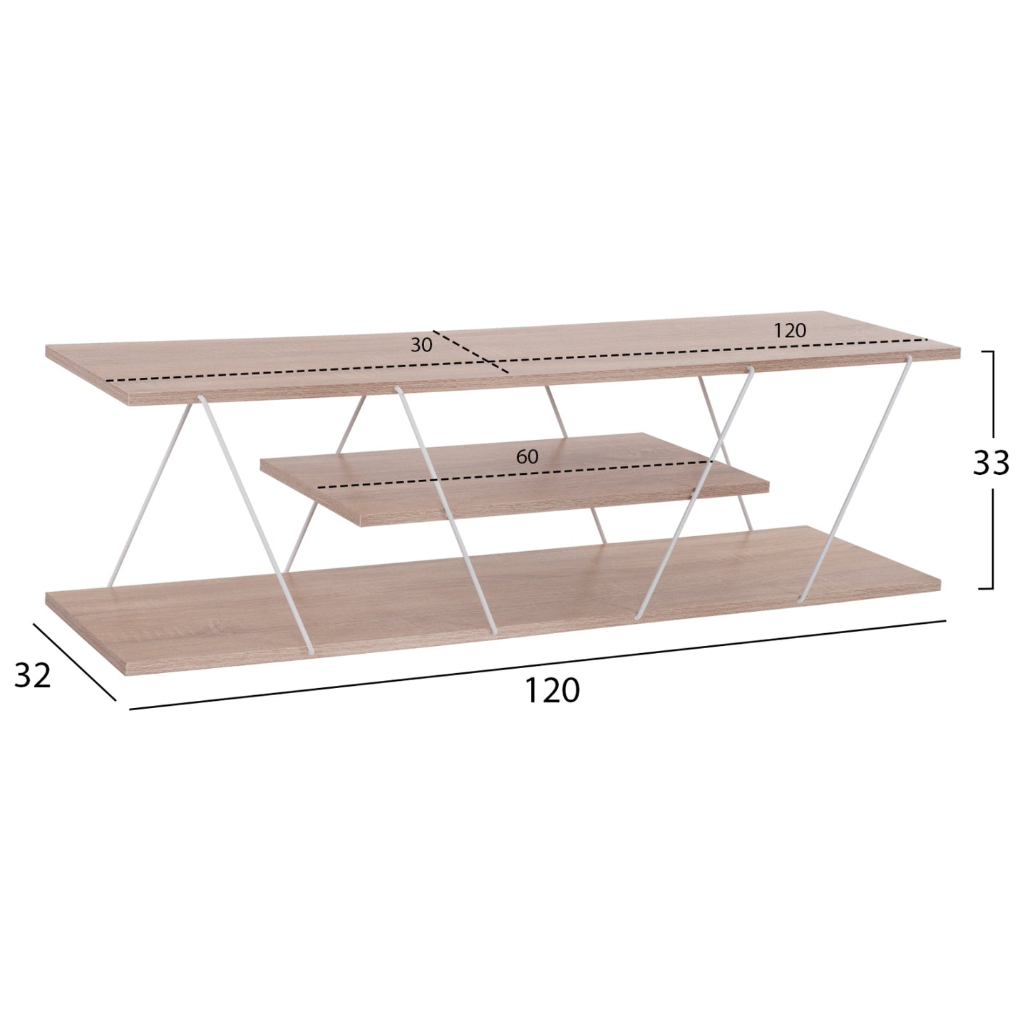 TV STAND TARS HM8922.14 MELAMINE SONOMA WHITE 120x32x33Hcm.