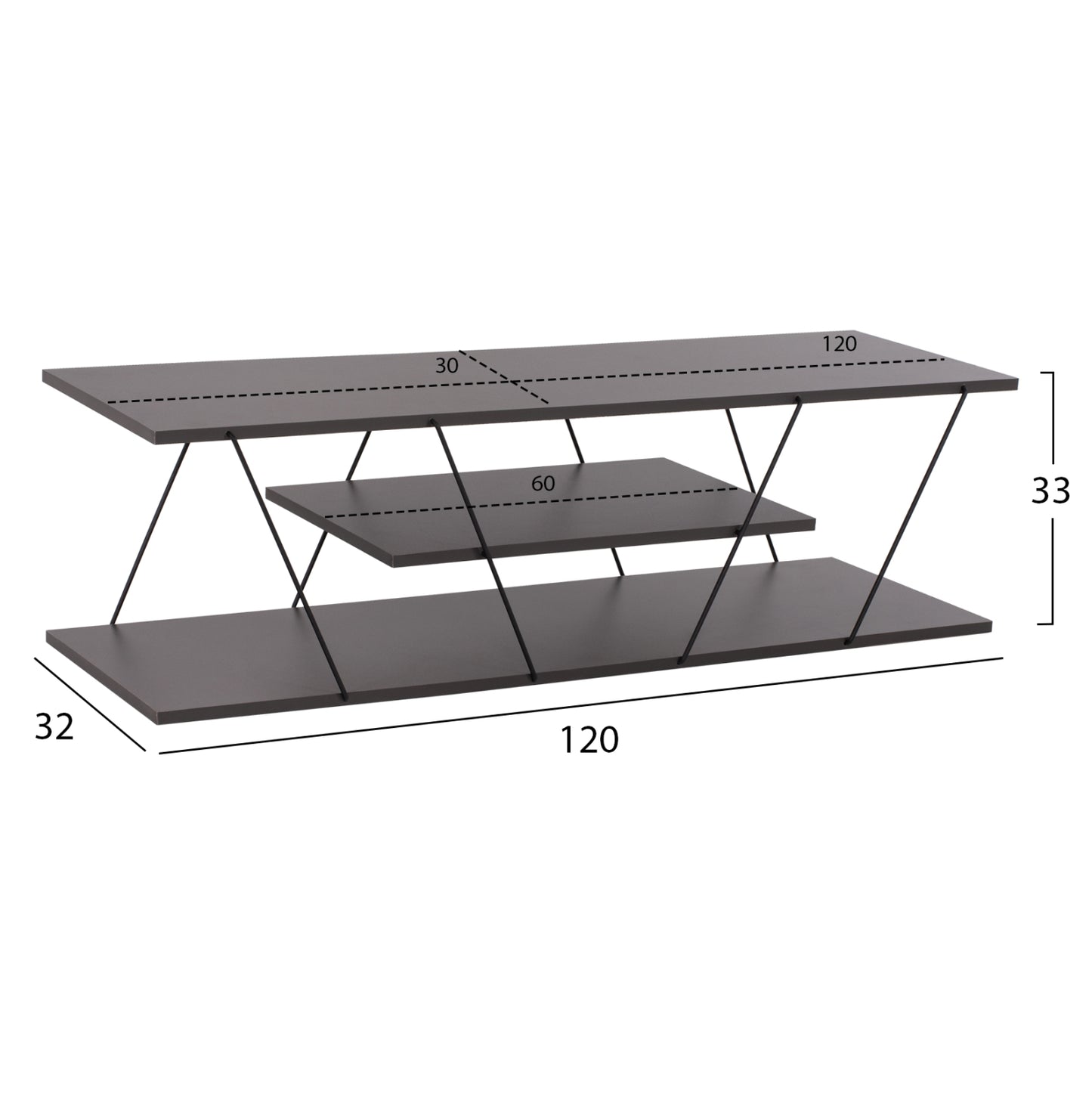 TV STAND TARS HM8922.20 MELAMINE GREY 120x32x33Hcm.