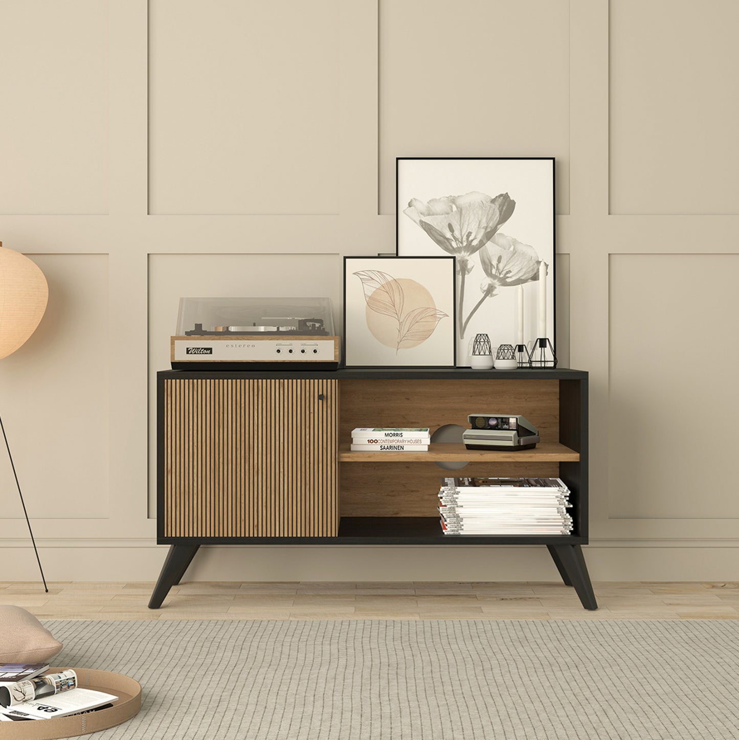 TV STAND/CABINET KRUDEN HM9443.11 MELAMINE IN BLACK-NATURAL 100x40x51Hcm.