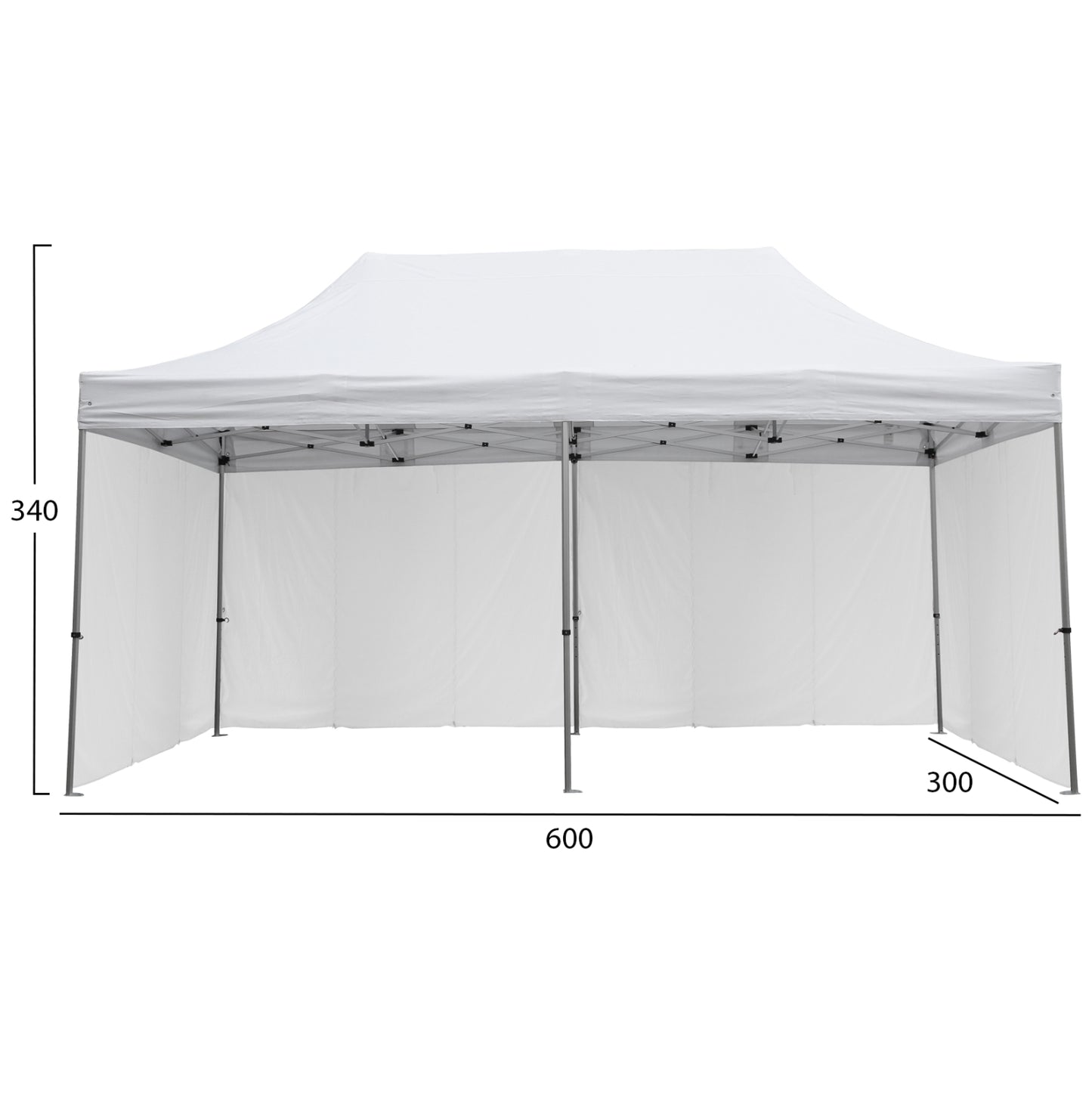 GAZEBO WITH 4 SIDEWALL SHADES CRESSEN HM21099.01 FOLDABLE-ALUMINUM SILVER FRAME-WHITE 3x6x3.4Hm
