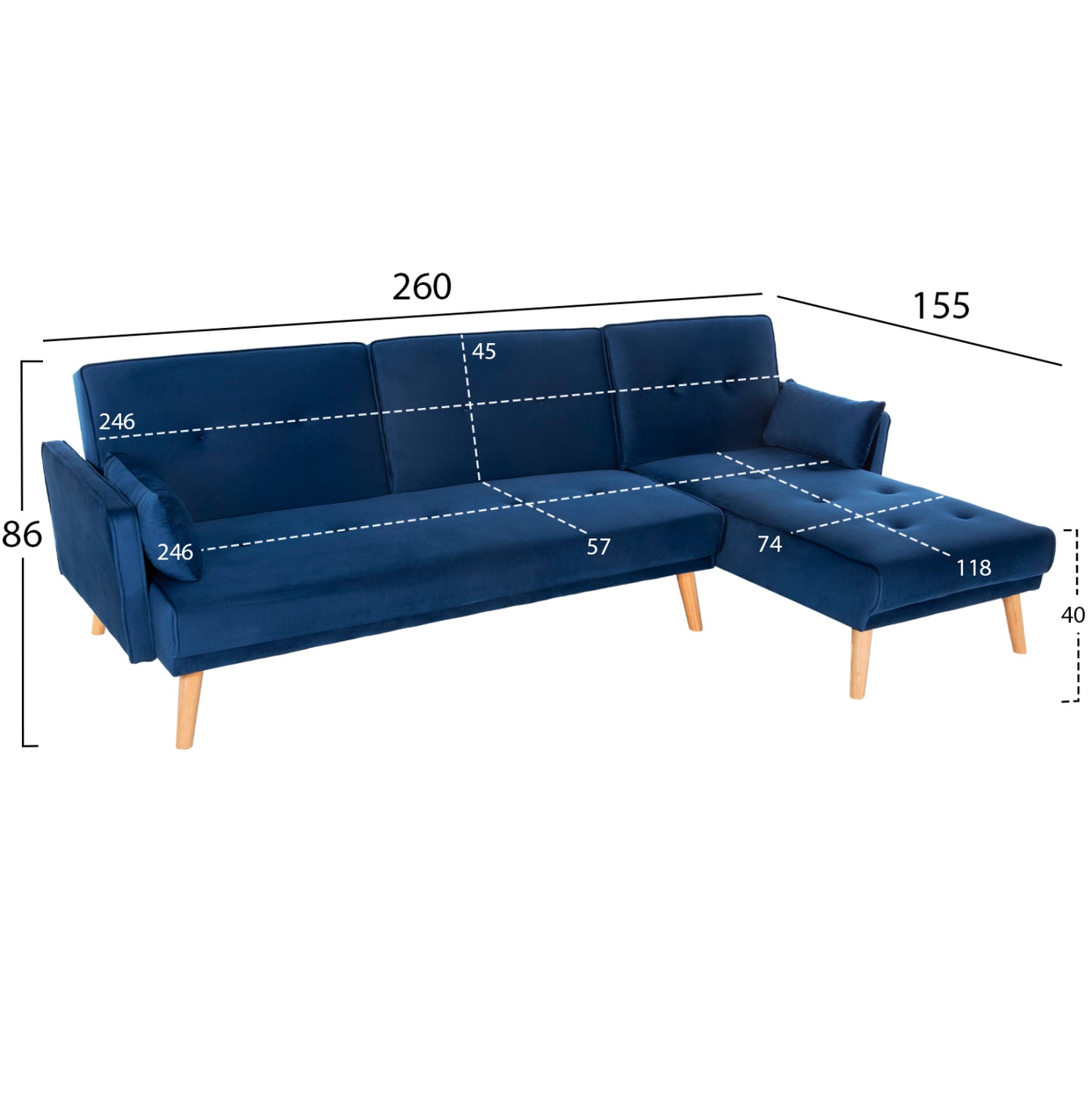 Ъглов Диван-Легло Пантея С Обратим Дизайн 260x155x86H см