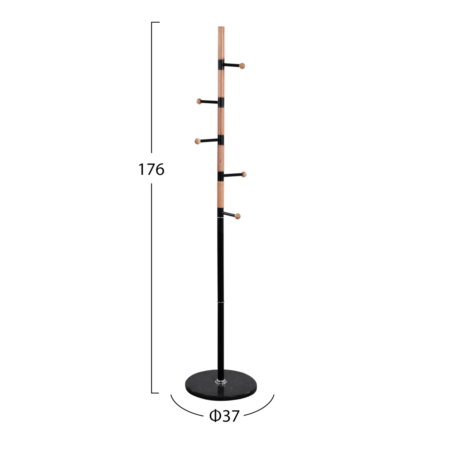 Coat hanger MERCURY ΗΜ8609.02 Beech Wood- Black Metal-Black Marble Base Φ37x176Ηcm