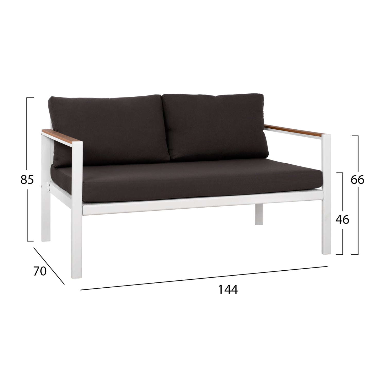 OUTDOOR 2-SEATER SOFA SAFIYA HM5523.01 ALUMINUM IN WHITE-ANTHRACITE CUSHIONS 144x70x85Hcm.