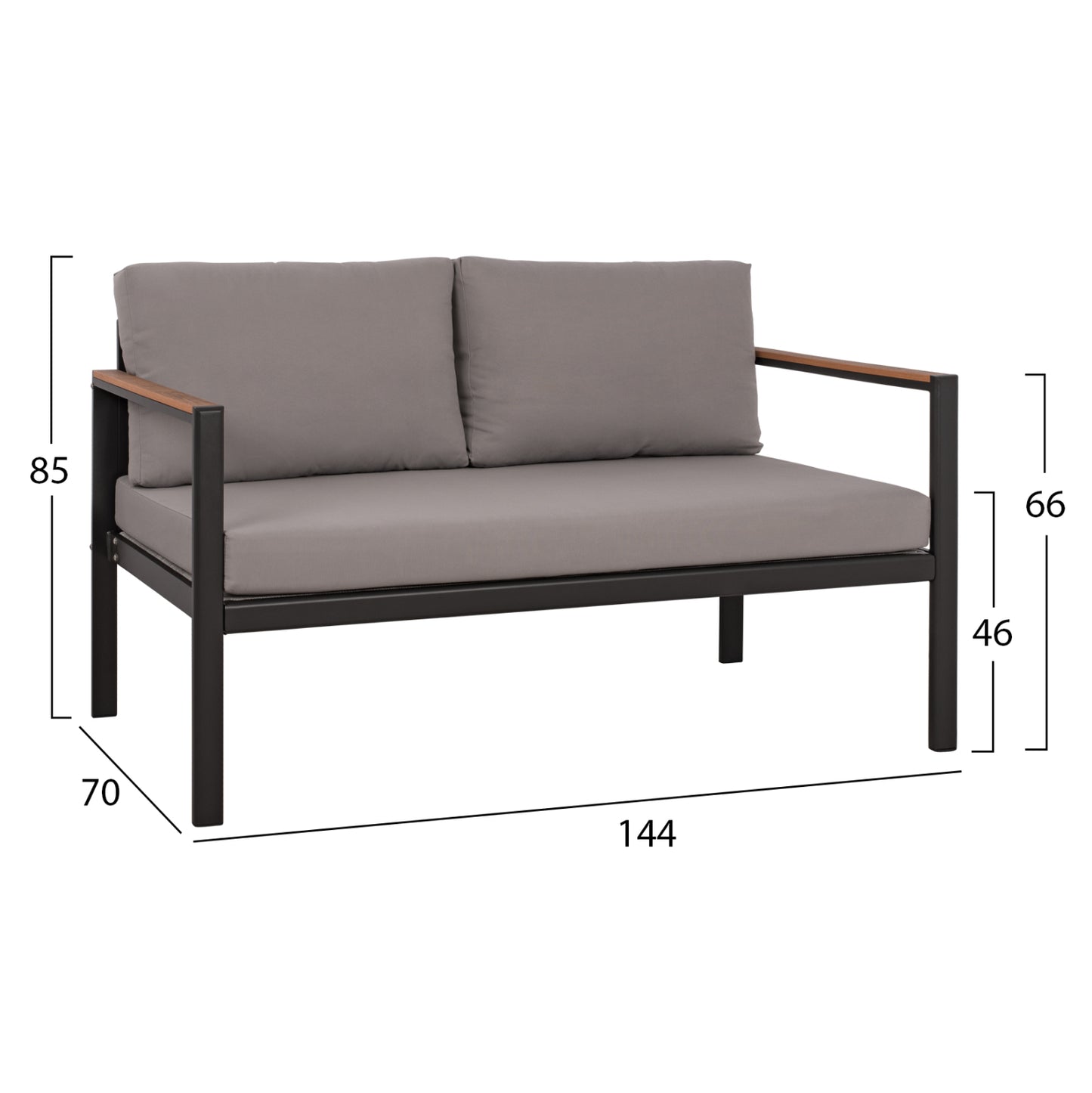 OUTDOOR 2-SEATER SOFA SAFIYA HM5523.02 ALUMINUM IN ANTHRACITE--GREY CUSHIONS 144x70x85Hcm.