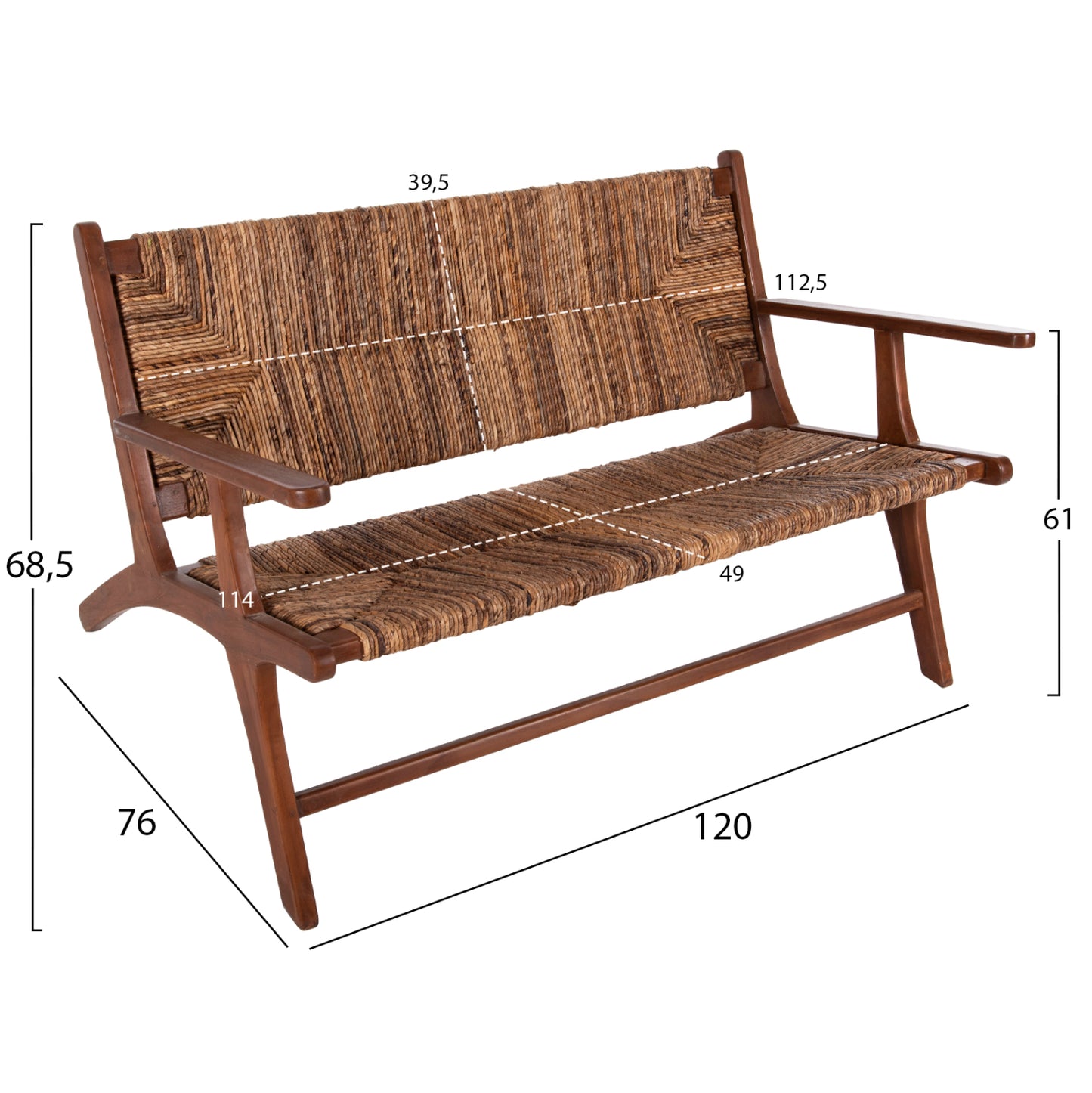 OUTDOOR SOFA 2-SEATER TONDO HM9915 SOLID TEAK WOOD-BANANA ROPE 120x76x68,5Hcm.