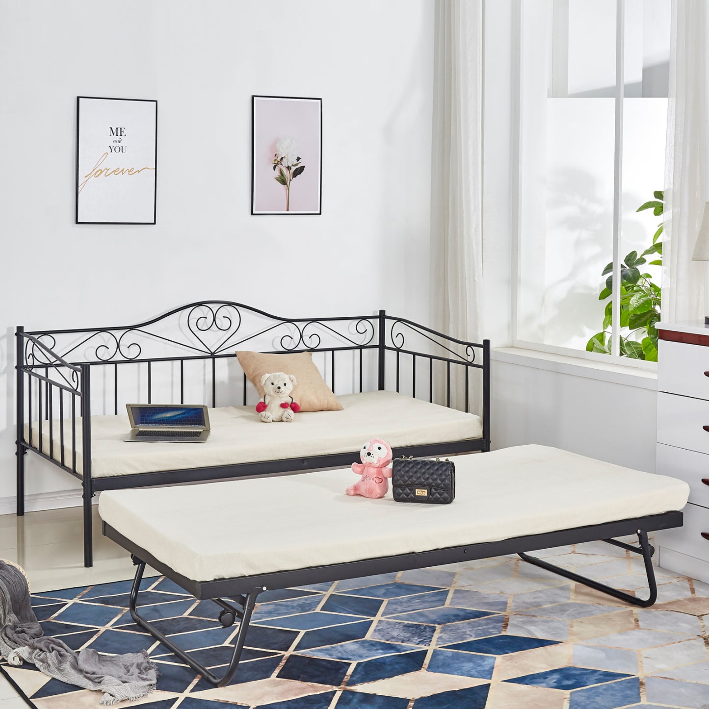 HM571.01 MAEKO Sofa bed, 190x90, Black+auxiliary bed 85x185, metal image 1