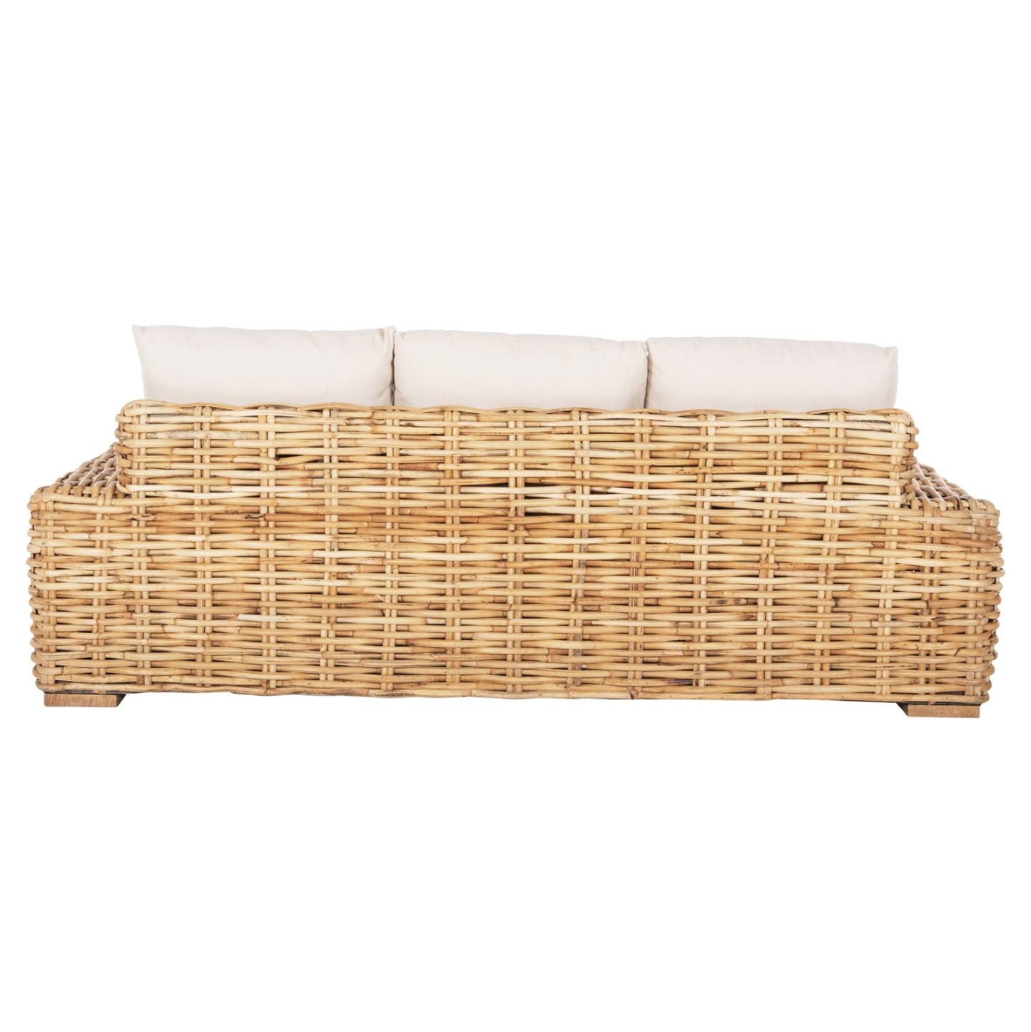 OUTDOOR SOFA 3-SEATER TROPEL HM9808 MANGO WOOD-RATTAN NATURAL COLOR-WHITE CUSHIONS 216x88x70-85Hcm.