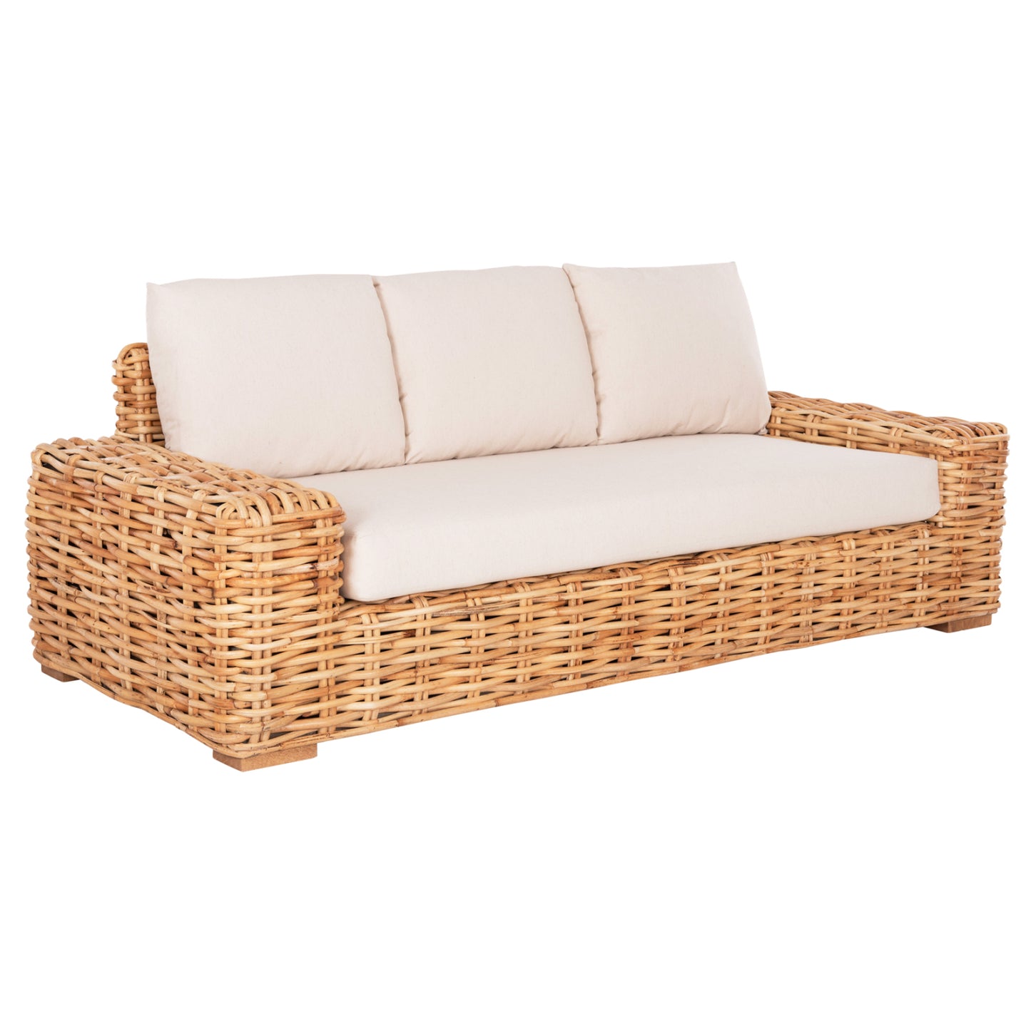OUTDOOR SOFA 3-SEATER TROPEL HM9808 MANGO WOOD-RATTAN NATURAL COLOR-WHITE CUSHIONS 216x88x70-85Hcm. image 1