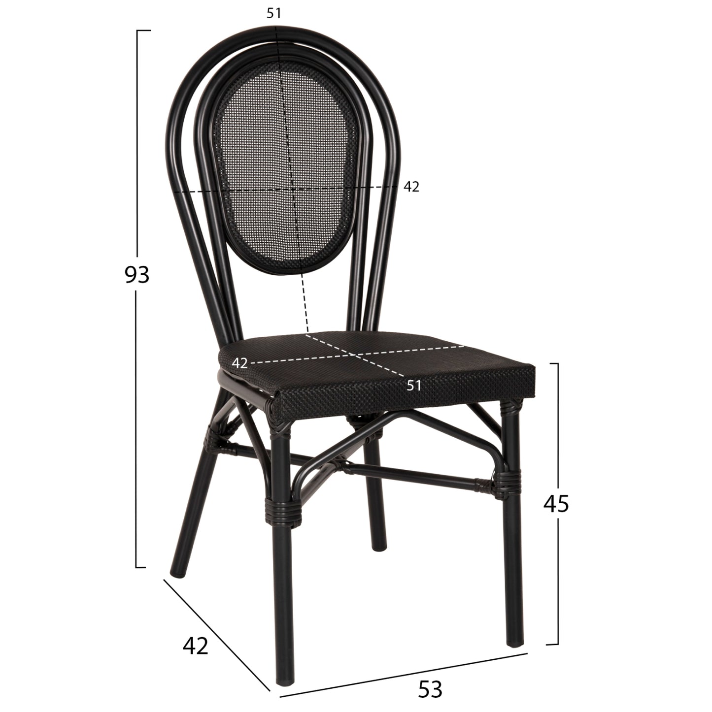 Aluminum Chair Bamboo Look Black with Textline 45x57x88cm HM5052