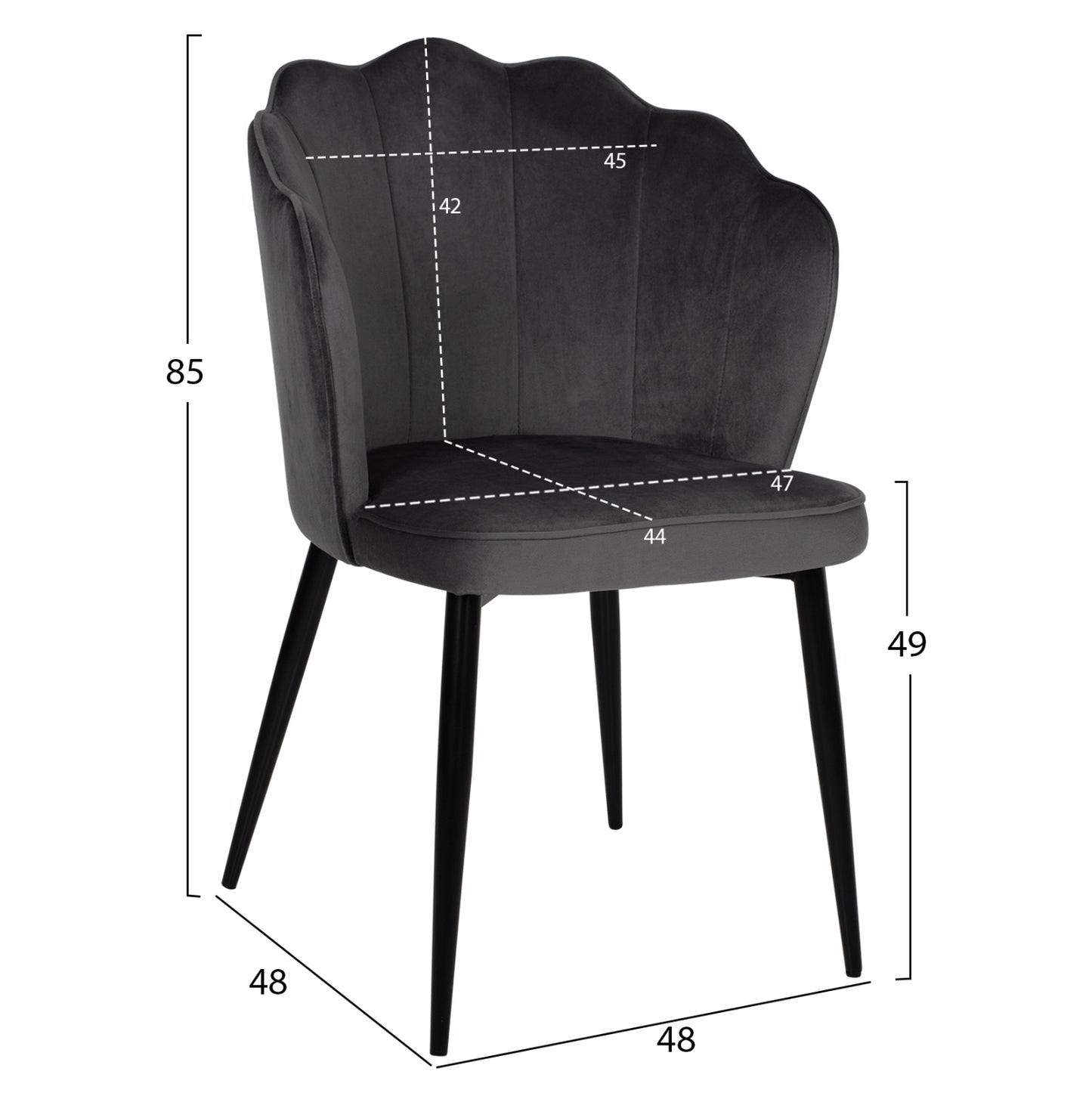 Стол Avie с Метална Рамка и Сив Велюр 48x48x85Hcm
