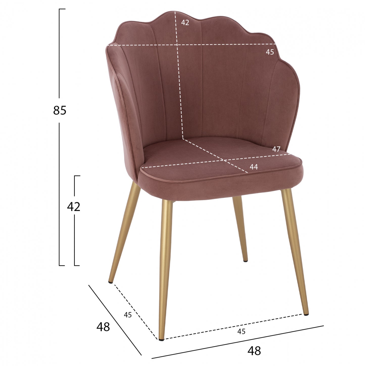 Ст chair с велур в розов цвят и златна рамка 48x48x85 см
