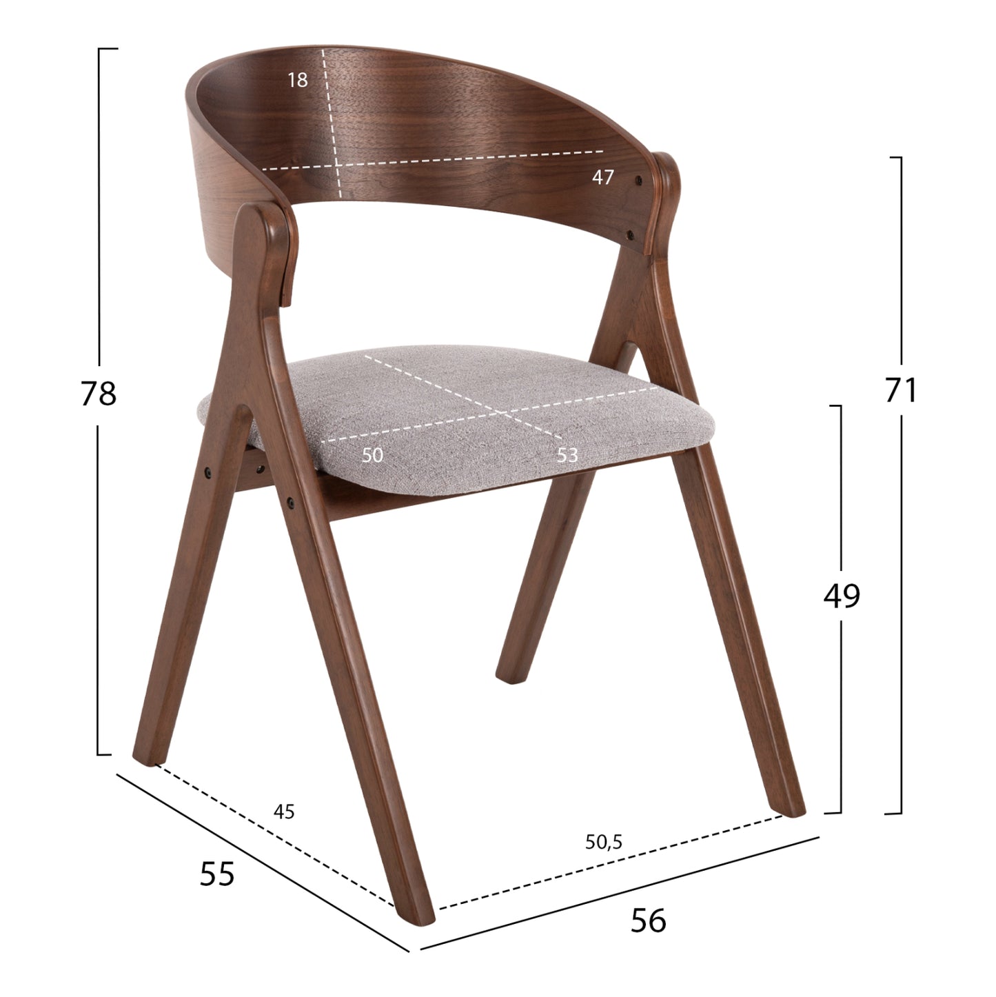 Дървен Диннинг Стол НЕКЕР с Удобна Седалка 56x55x78Hcm