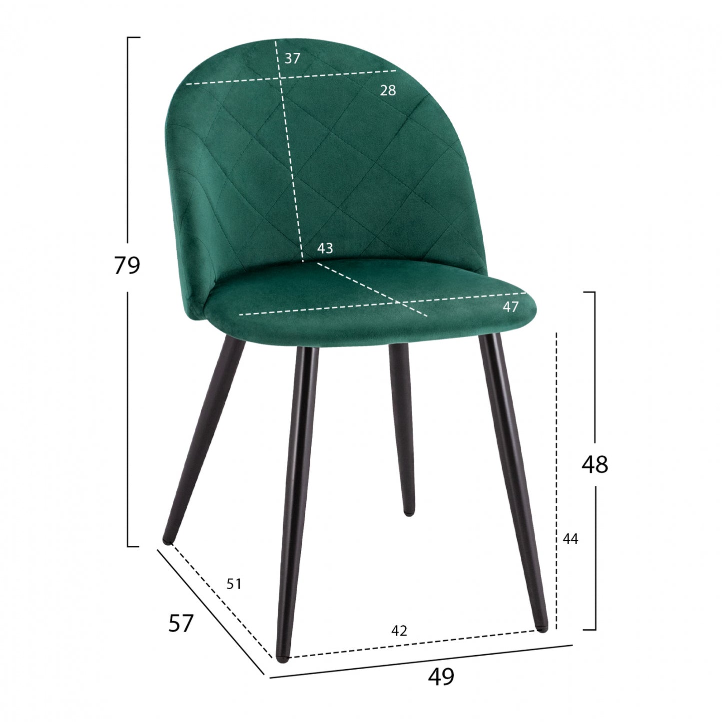 Стол за хранене с метални крака и кадифе 49x57x79H см.
