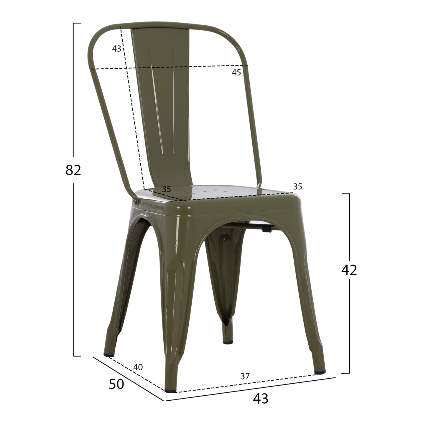 Масичен стол MELITA в маслиненозелен цвят с метална конструкция 43x50x82Hcm