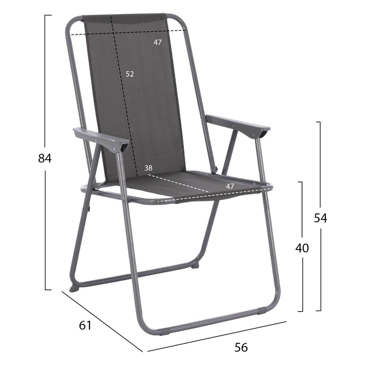 BEACH CHAIR HM5148.01, GREY FABRIC, METAL FRAME, HIGH BACK