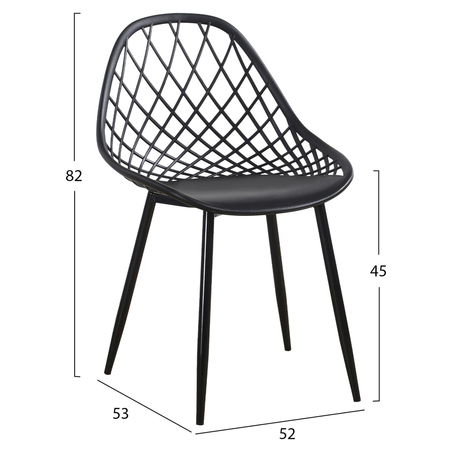 Стилен Кресло Полипропилен с Метални Черни Ноги 52x53x82Hcm