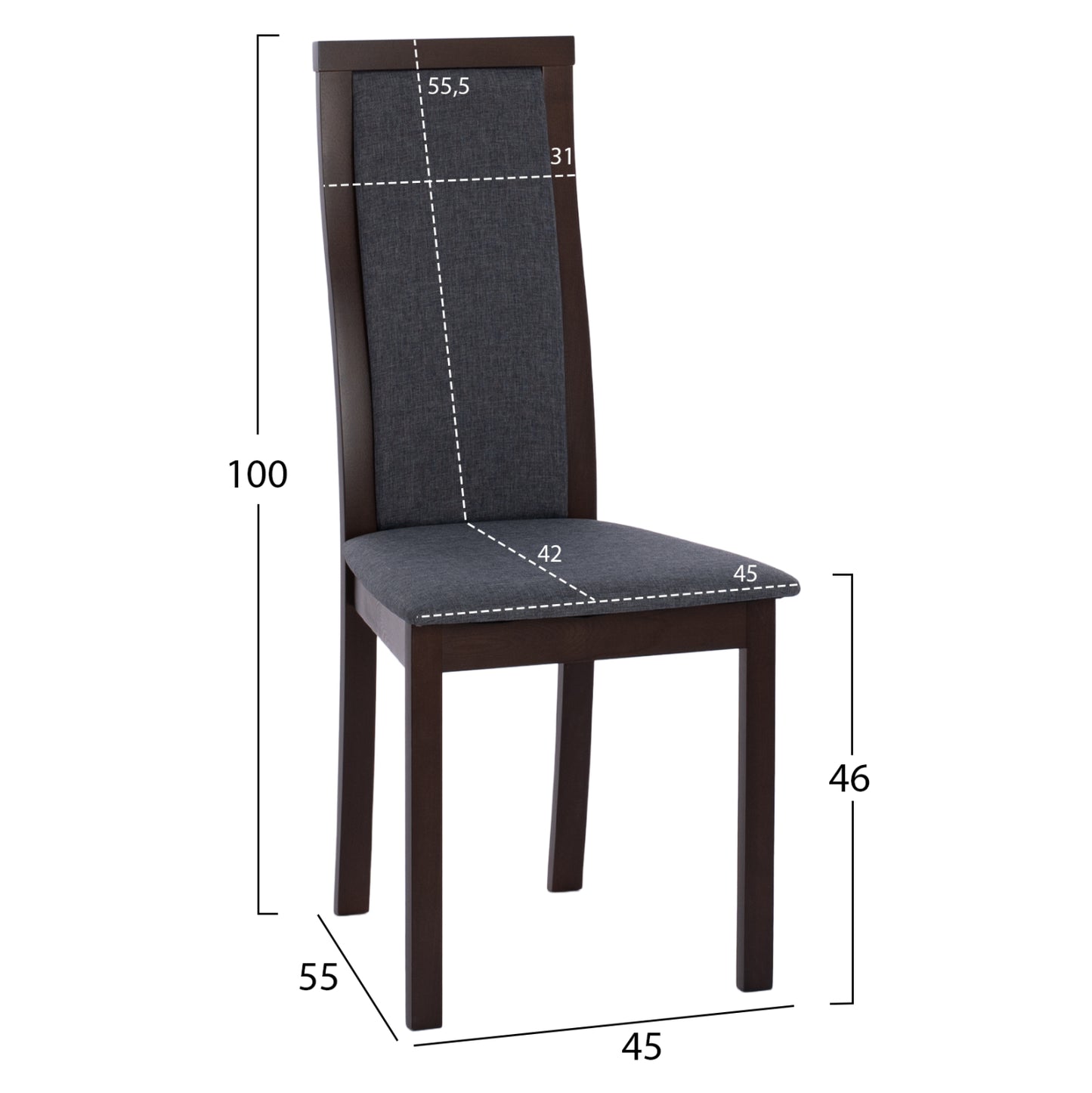 Класическа Столче от Бреза в Цвят Орех 45x55x100Hcm