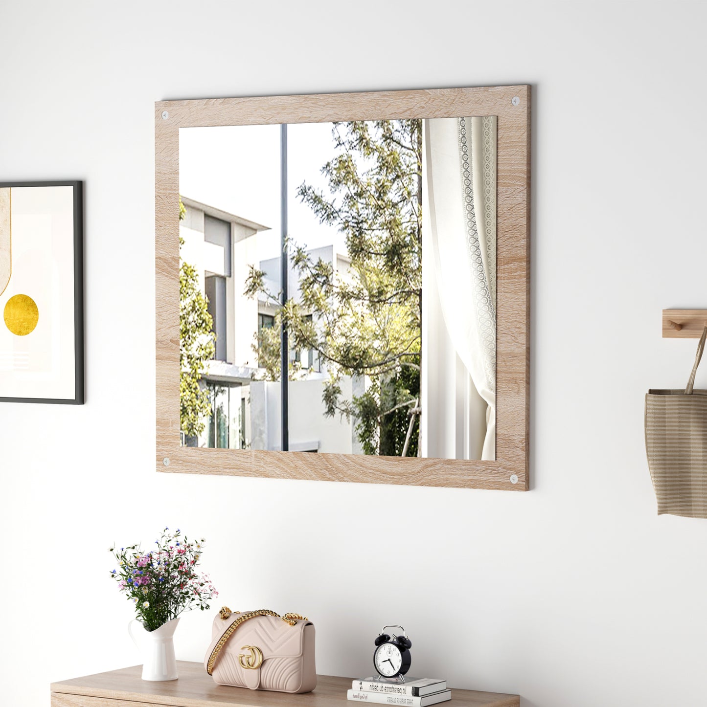 WALL MIRROR HM4360 MELAMINE IN SONAMA 80x70x1.8(depth)cm.