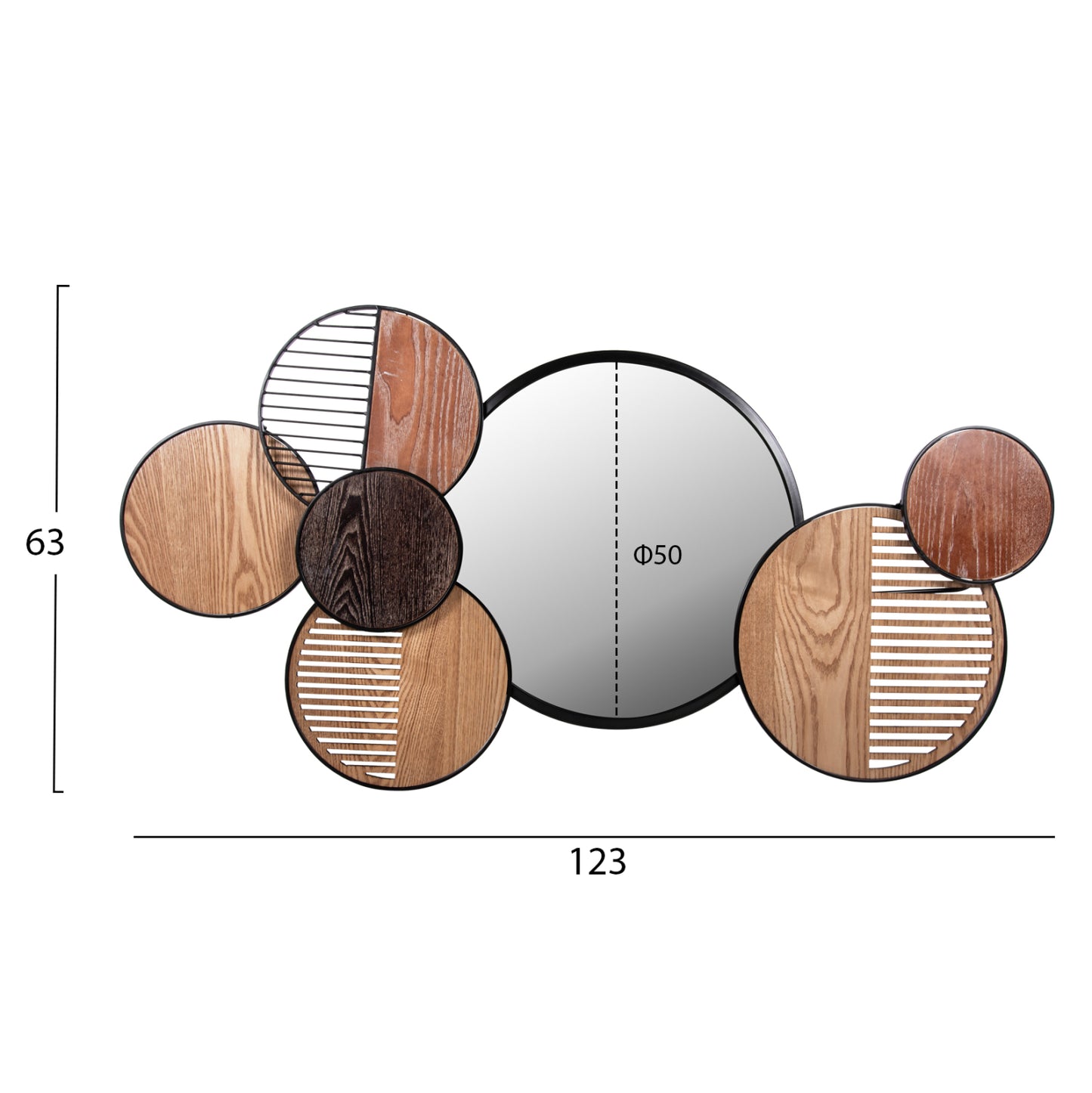WALL MIRROR ROUND DAVION HM4217 MDF-BLACK METAL 123x5x63Hcm.