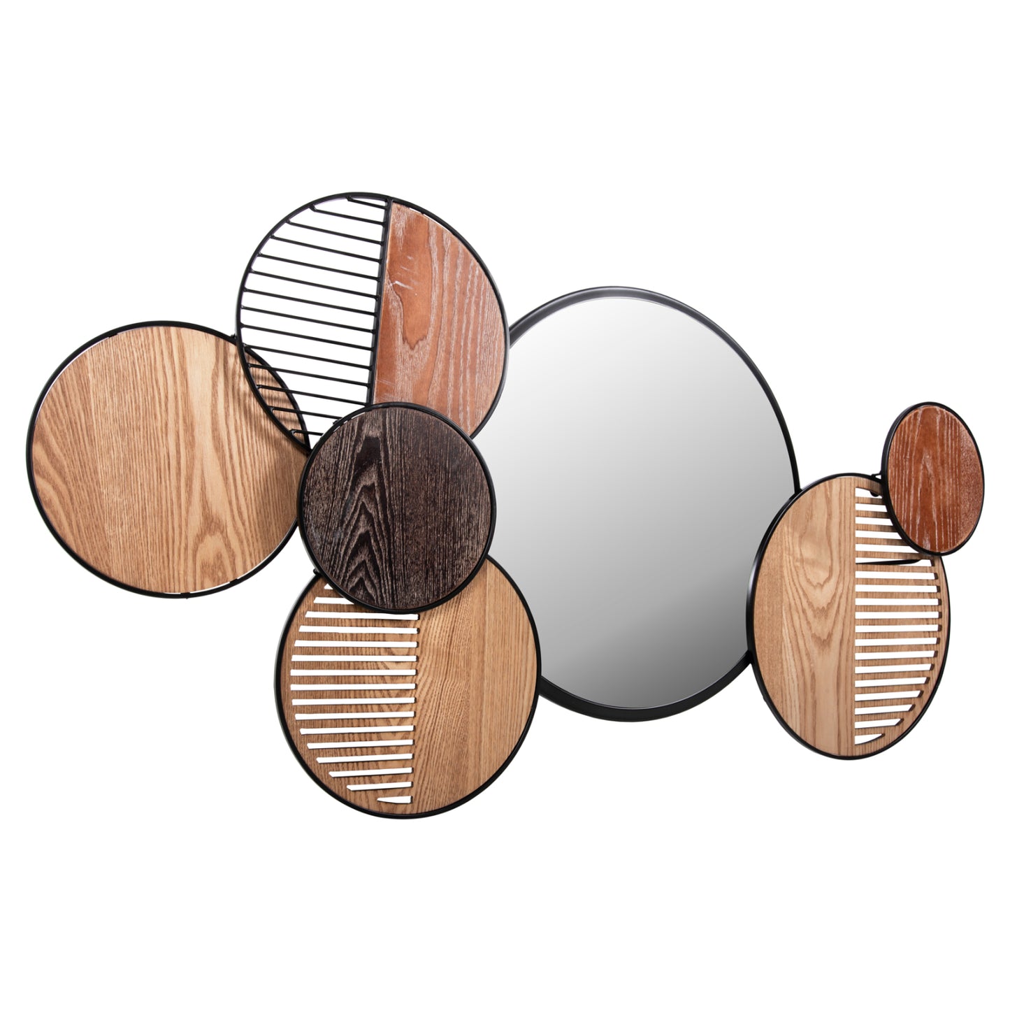 WALL MIRROR ROUND DAVION HM4217 MDF-BLACK METAL 123x5x63Hcm.