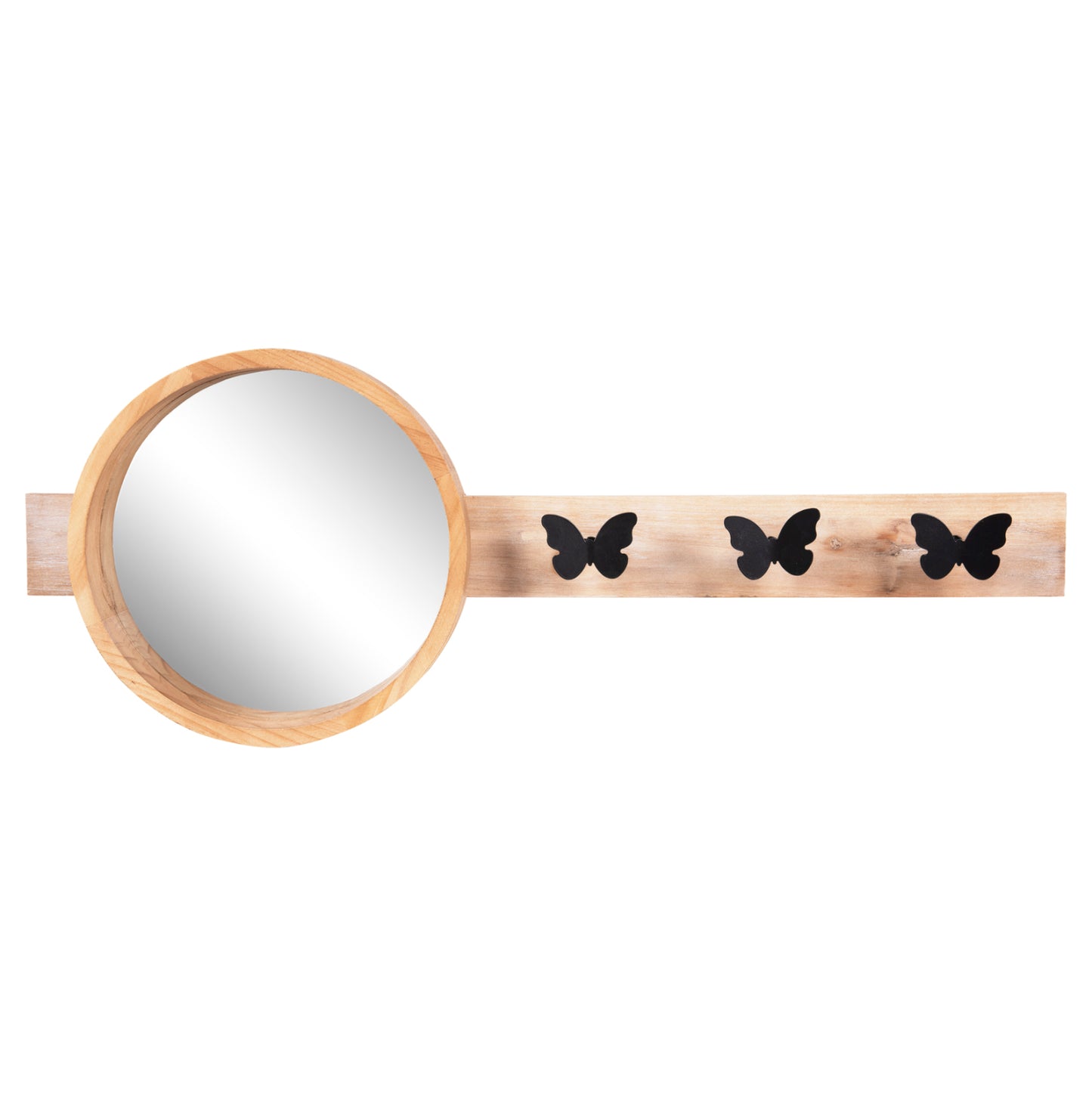 WALL MIRROR ROUND SCUTTLE HM4222 FIR WOOD & MDF-BLACK METAL 80x6,5x30,5Hcm.