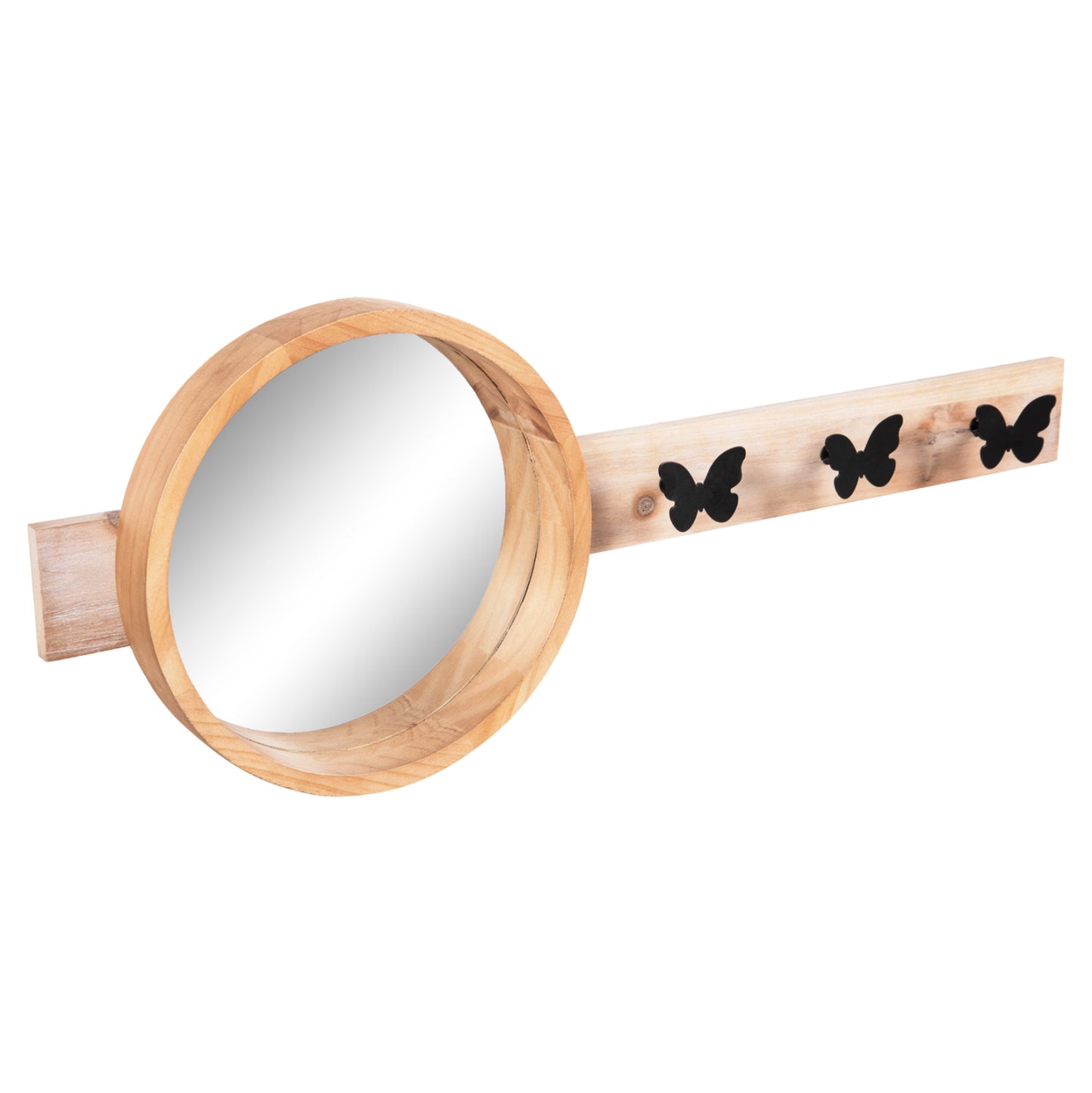 WALL MIRROR ROUND SCUTTLE HM4222 FIR WOOD & MDF-BLACK METAL 80x6,5x30,5Hcm.