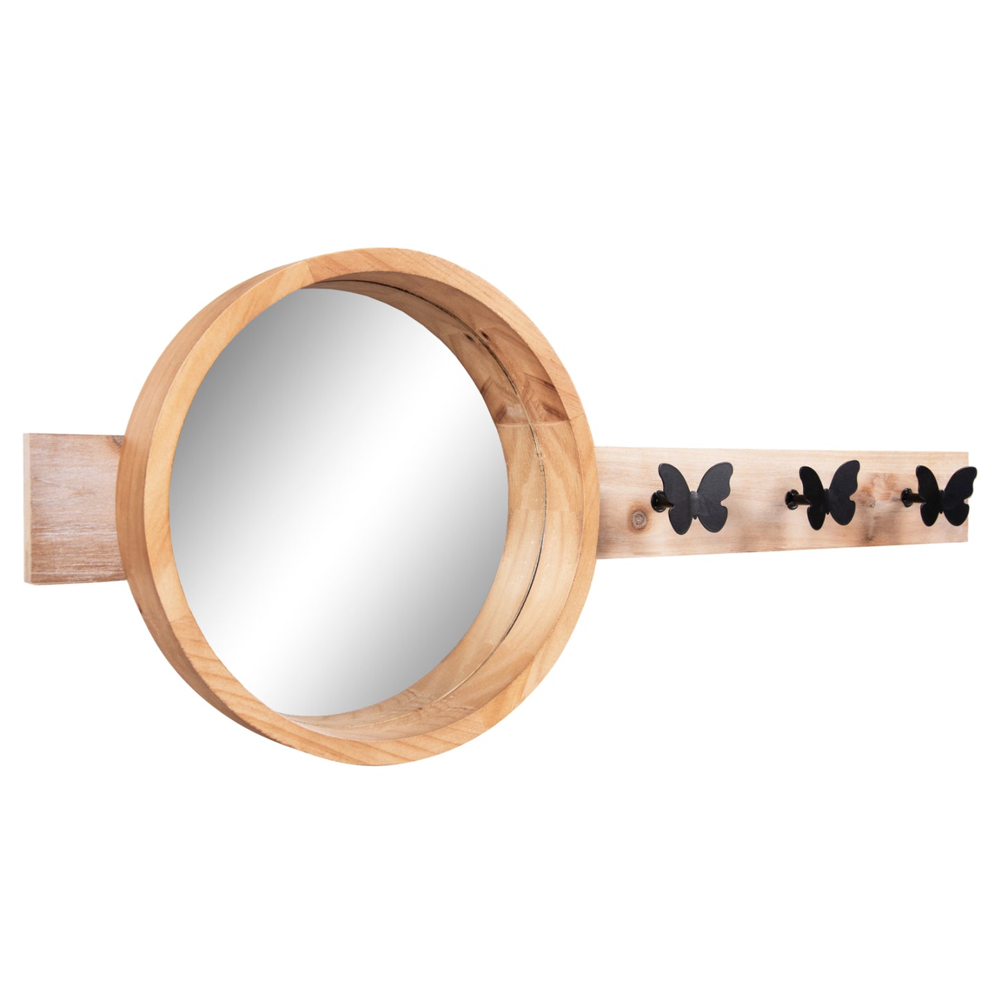 WALL MIRROR ROUND SCUTTLE HM4222 FIR WOOD & MDF-BLACK METAL 80x6,5x30,5Hcm. image 1