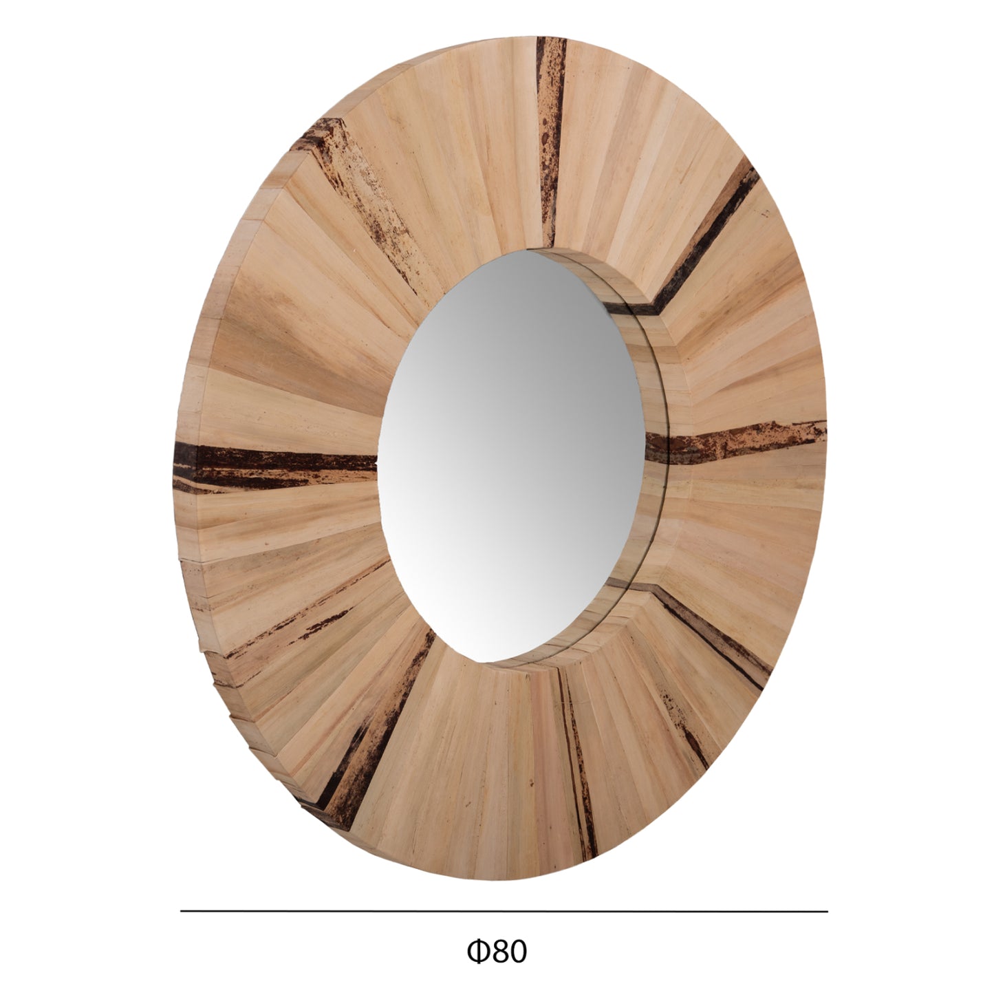 WALL MIRROR ROUND HM7838 DRIED PALM LEAF FIBER FRAME IN NATURAL COLOR Φ80x4cm.