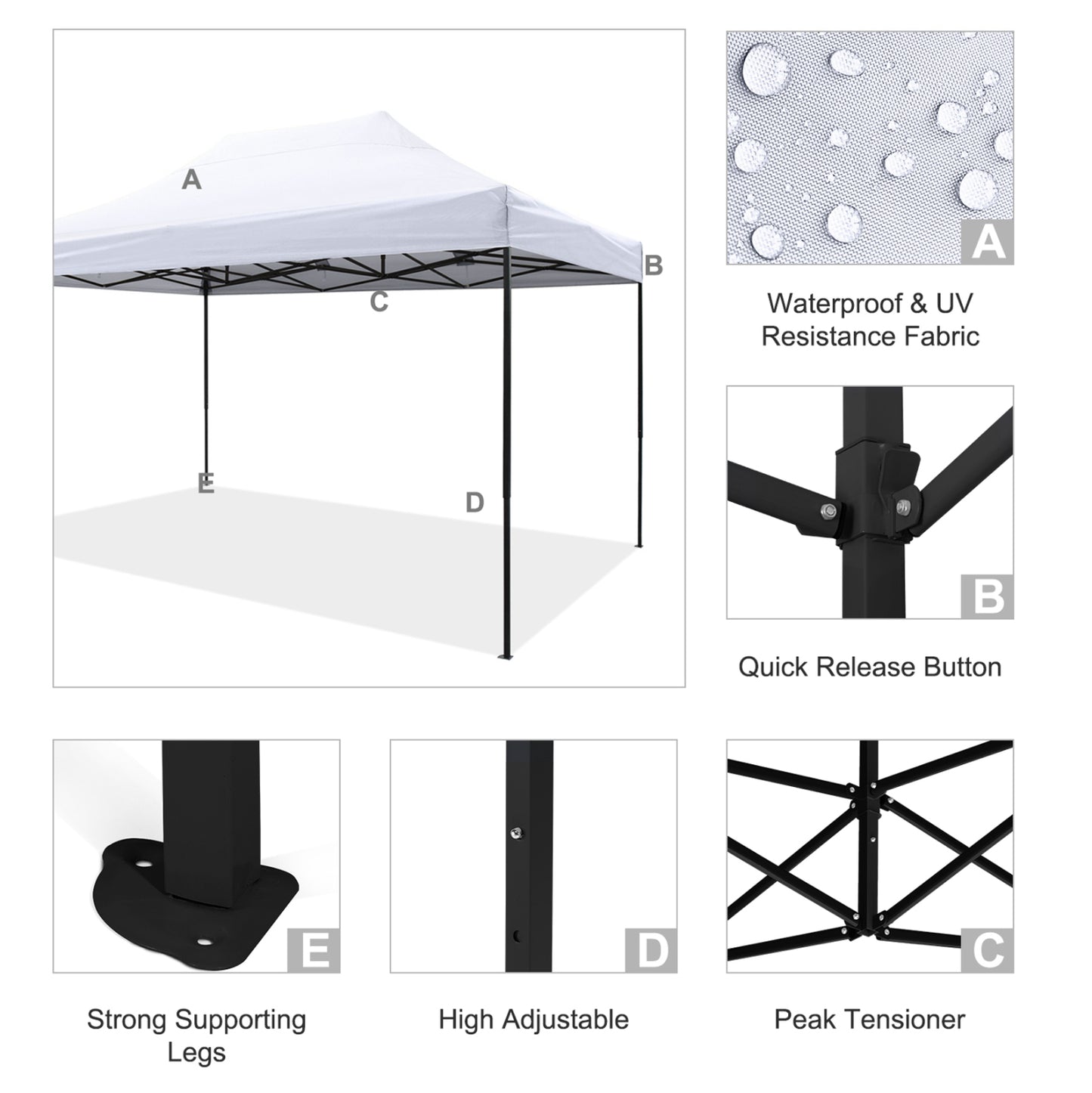 GAZEBO MATTHEW HM6311 FOLDABLE-METAL BLACK FRAME-WHITE SHADE 3x4.5x3.10Hm
