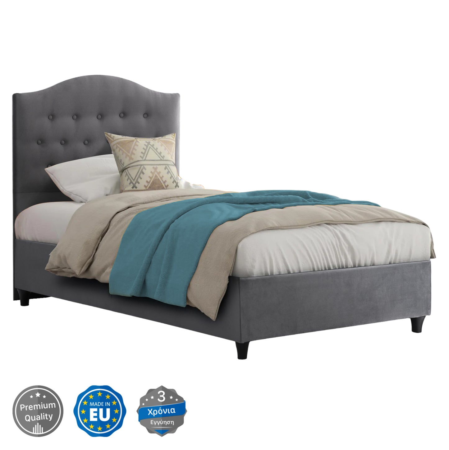 HM651.10 BED MALENA, GREY VELVET, 90x200 image 1
