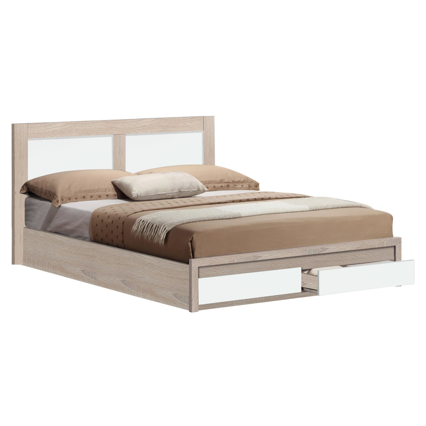 BED CAPRI HM312.06 WITH 2 DRAWERS SONAMA-WHITE FOR MATTRESS 150X200 cm. image 1
