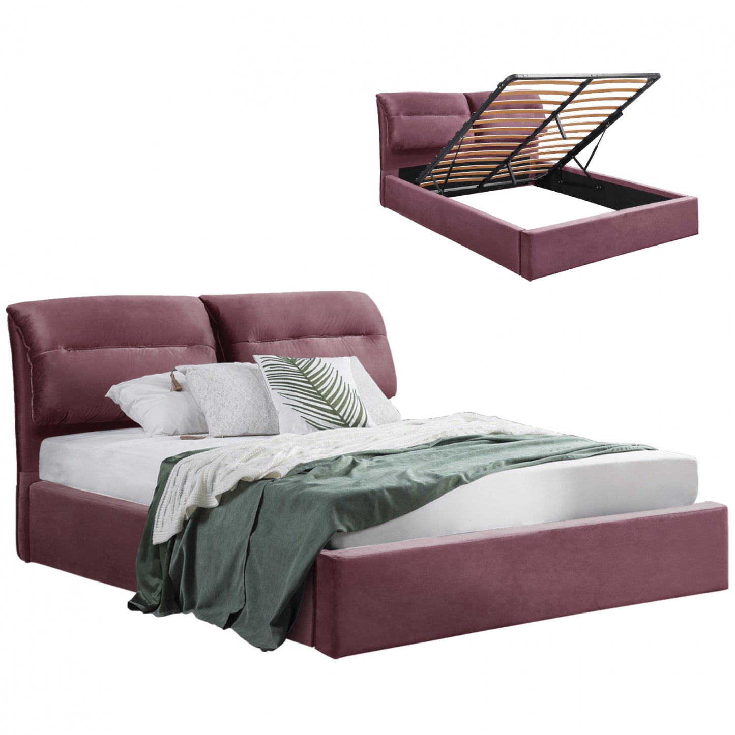 HM565.02 Kendra, Velvet DUSTY PINK, Storage Space 160x200cm image 1
