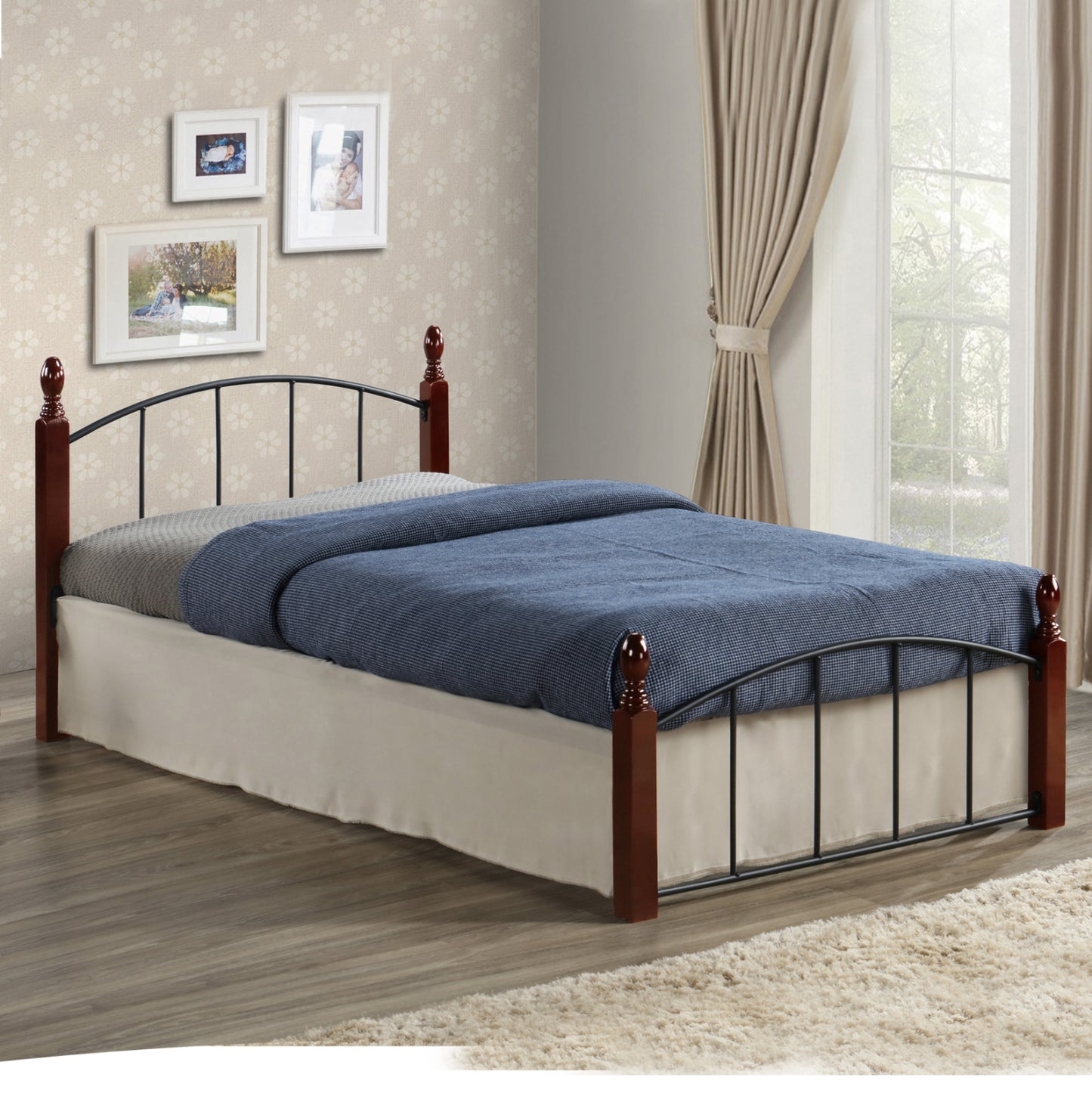 HM381 Bed MAKAI, Metallic-Wooden, 90x190, Walnut image 1