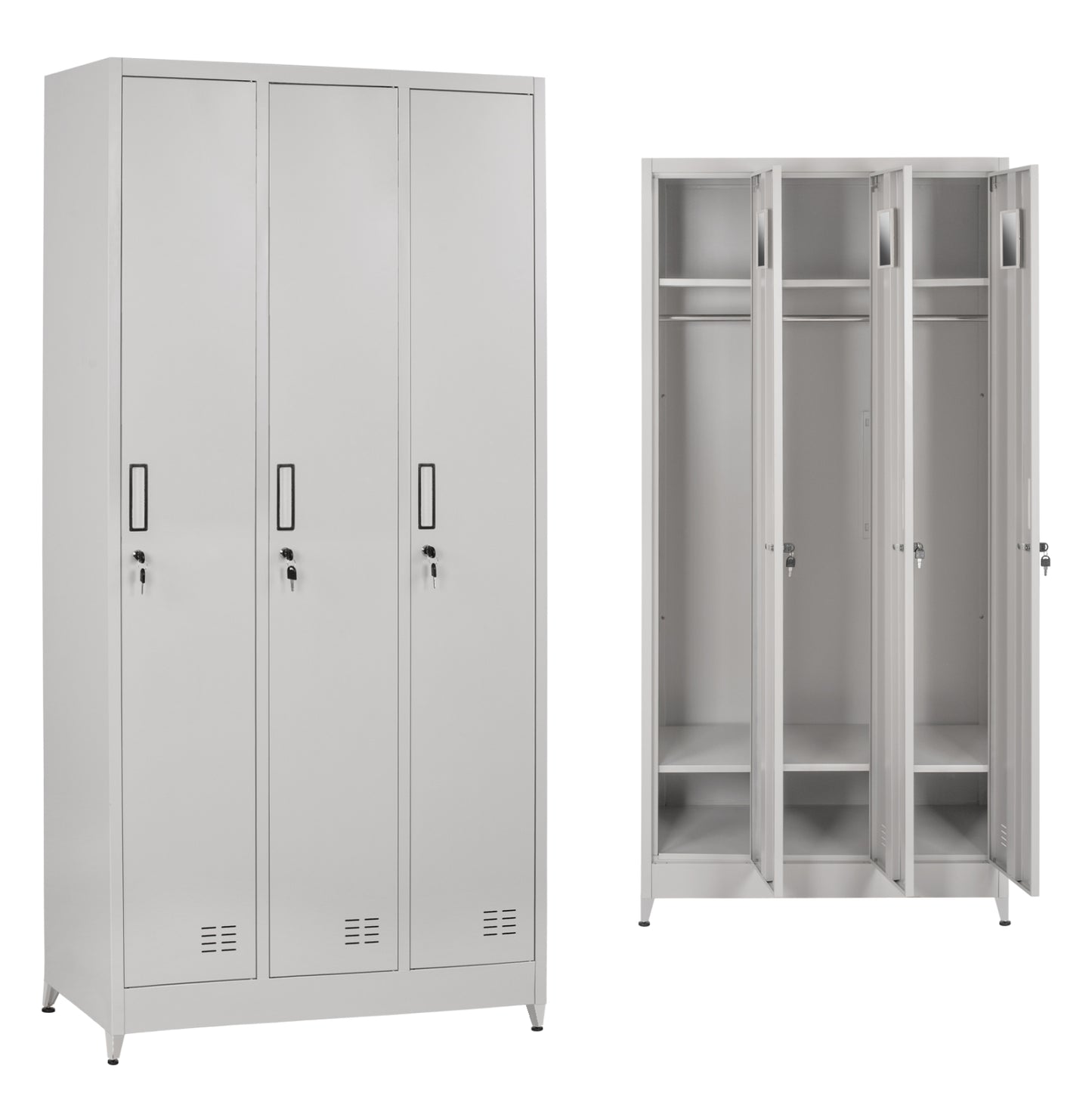 METAL TRIPLE LOCKER WITH KEYLOCKS & LEGS ALTONA HM21103 GREY 90x45x185Hcm. image 1
